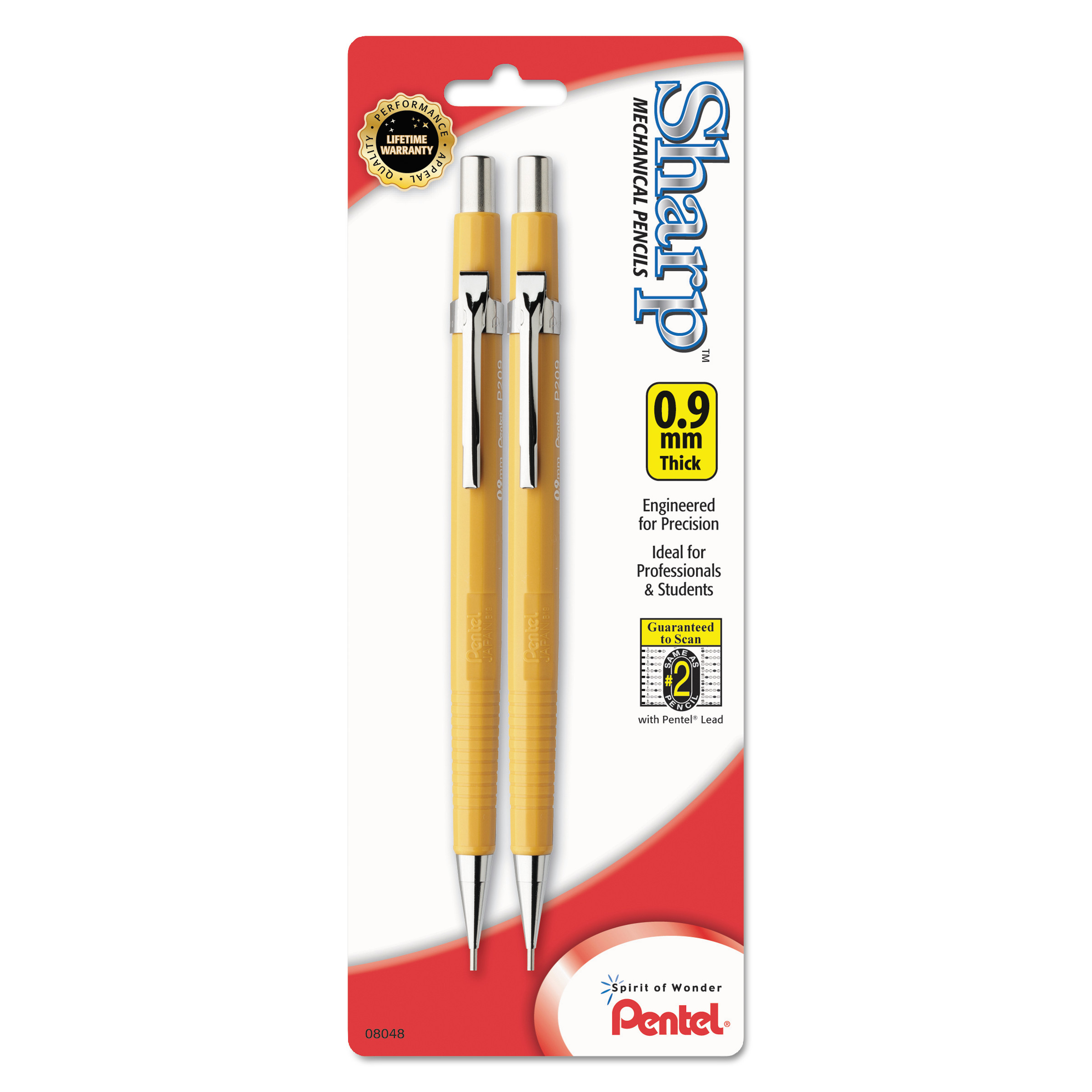 Sharp Mechanical Drafting Pencil, 0.9 mm, Yellow Barrel, 2/Pack