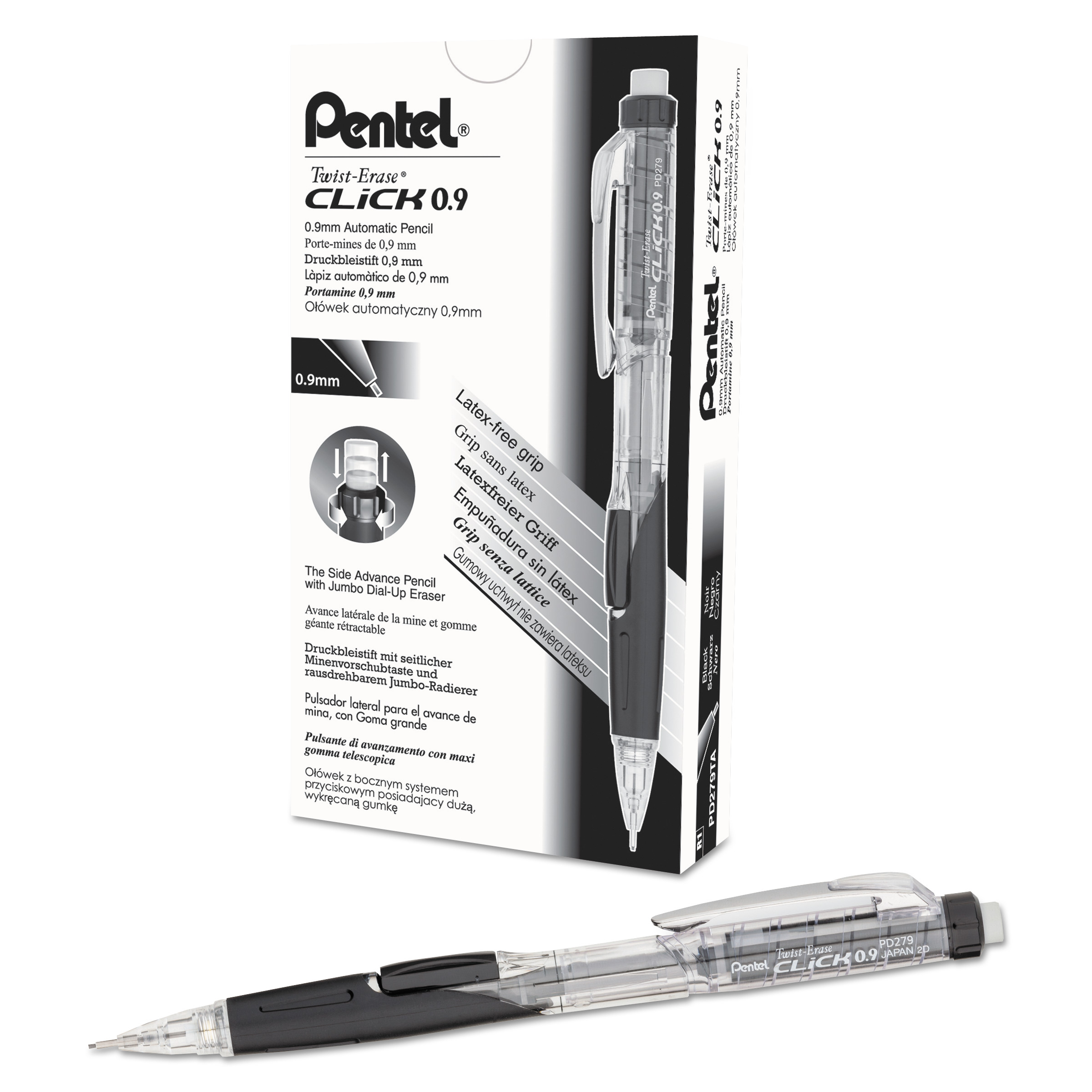  Pentel PD279TA Twist-Erase CLICK Mechanical Pencil, 0.9 mm, HB (#2.5), Black Lead, Black Barrel (PENPD279TA) 