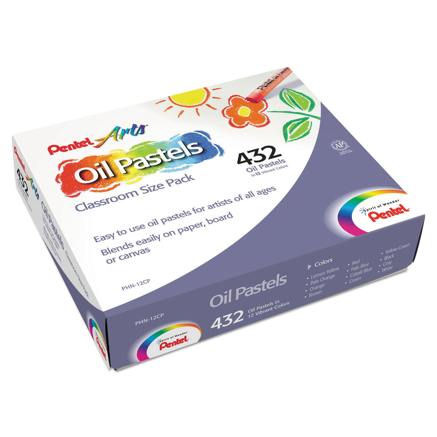 Oil Pastel Set With Carrying Case,12-Color Set, Assorted, 432/Pack