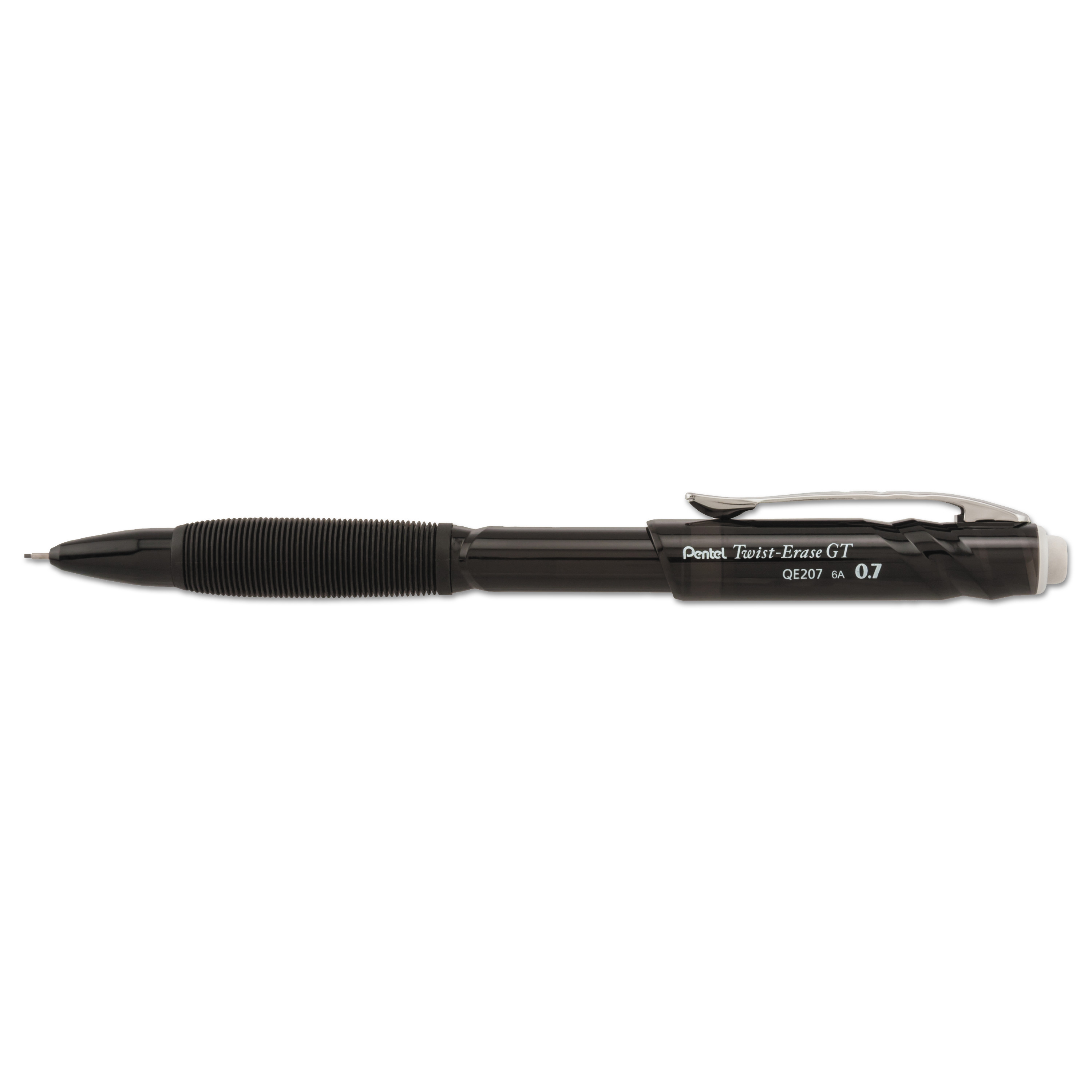  Pentel QE207A Twist-Erase GT Pencils, 0.7 mm, HB (#2.5), Black Lead, Black Barrel (PENQE207A) 