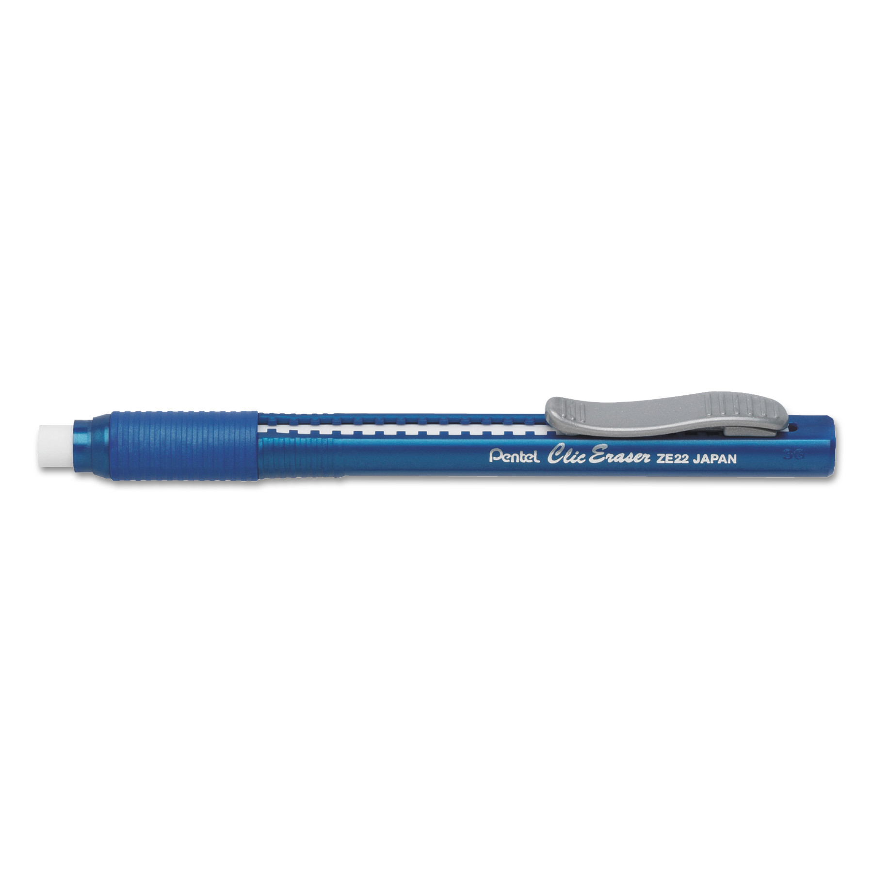  Pentel ZE22C Clic Eraser Grip Eraser, White Polyvinyl Chloride Eraser, Blue Barrel (PENZE22C) 