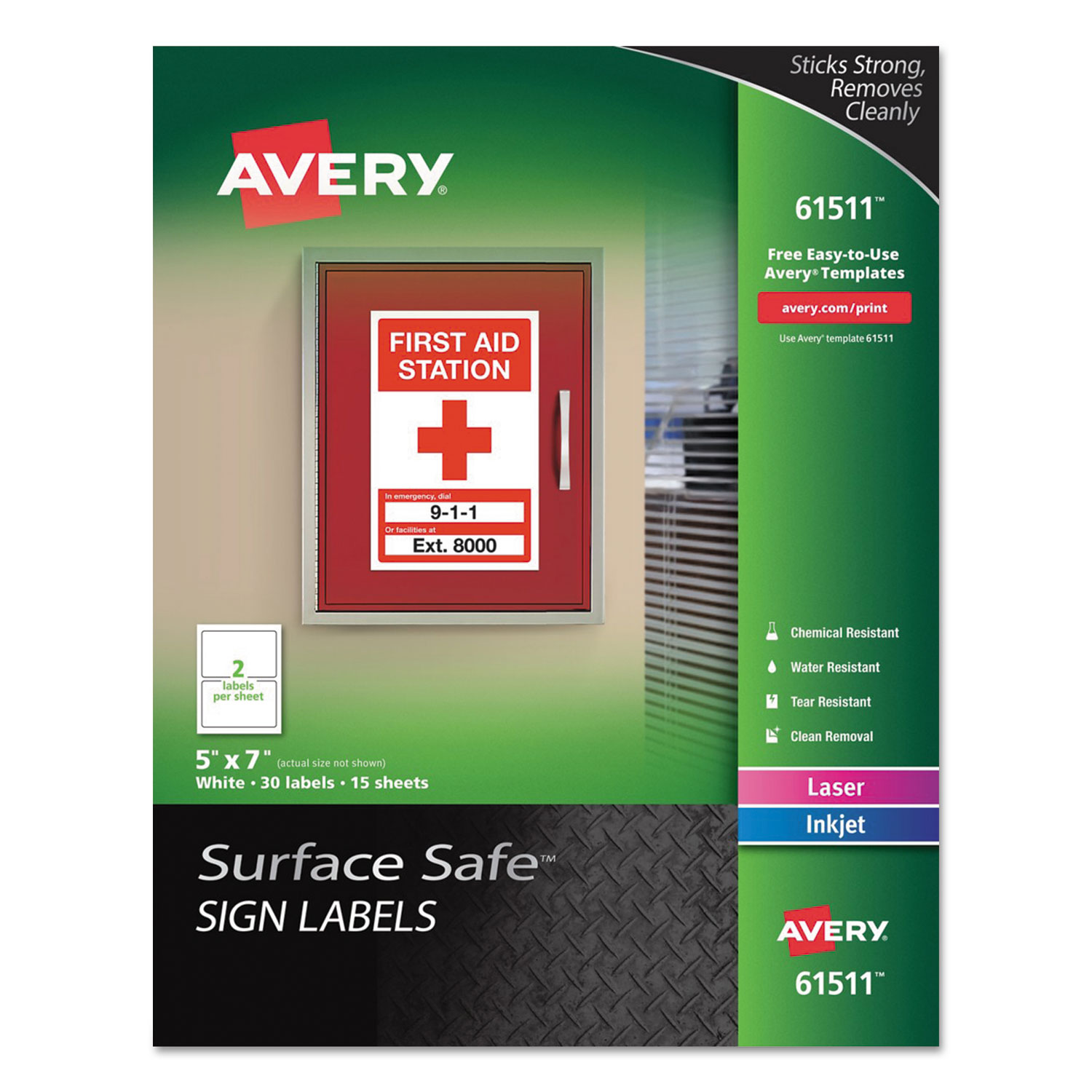 Surface Safe Sign Labels, 5 x 7, White, 30/Pk