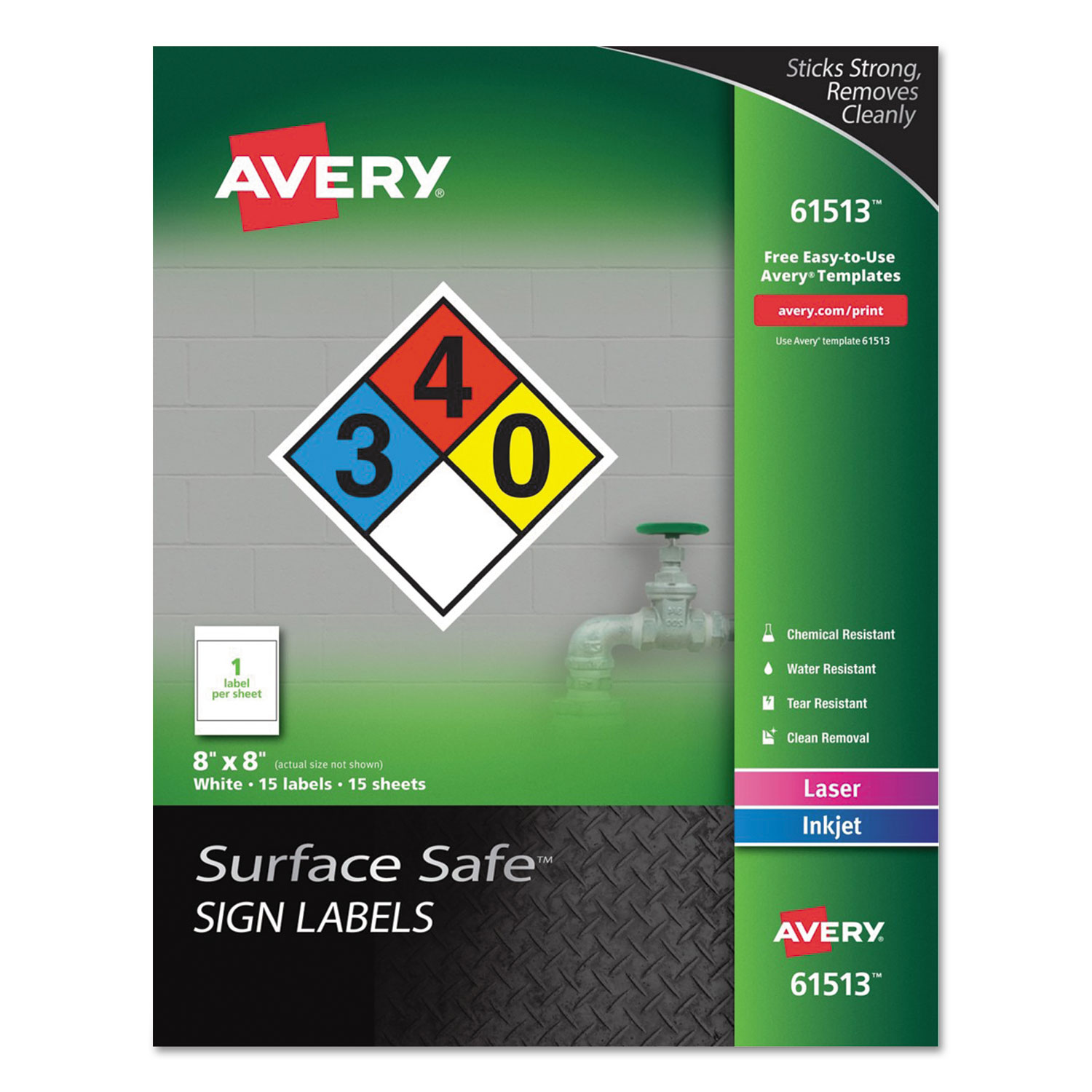 Surface Safe Sign Labels, 8 x 8, White, 15/Pk