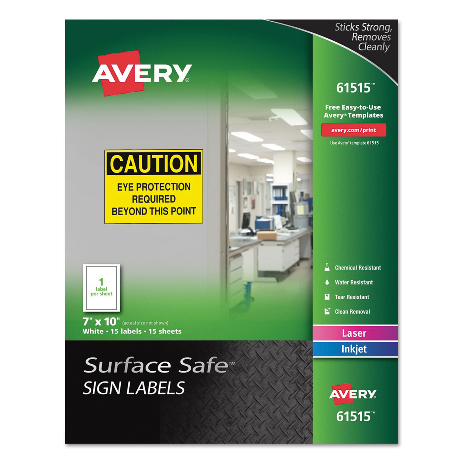 Surface Safe Sign Labels, 7 x 10, White, 15/Pk