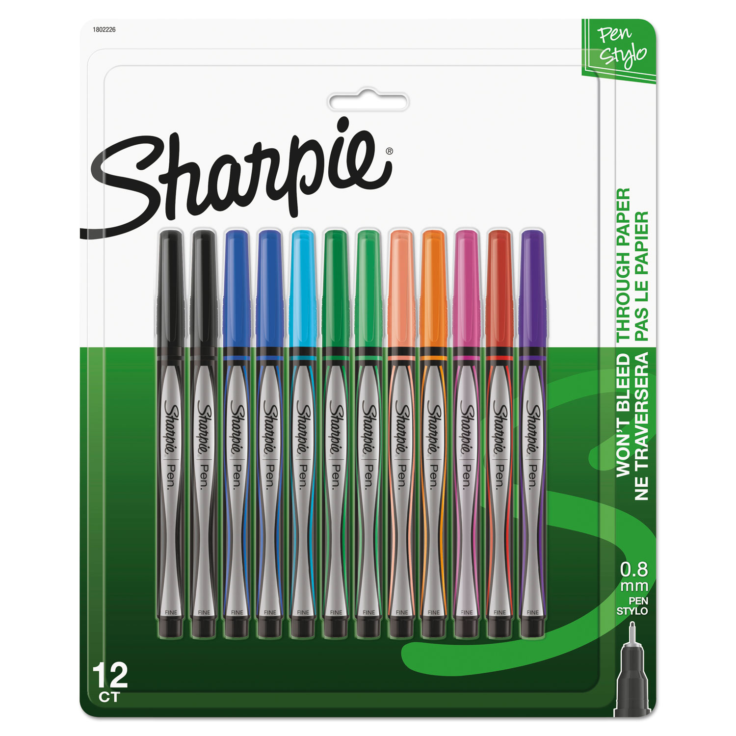 Sharpie® Water-Resistant Ink Stick Plastic Point Pen, 0.8 mm, Assorted Ink/Barrel, Dozen