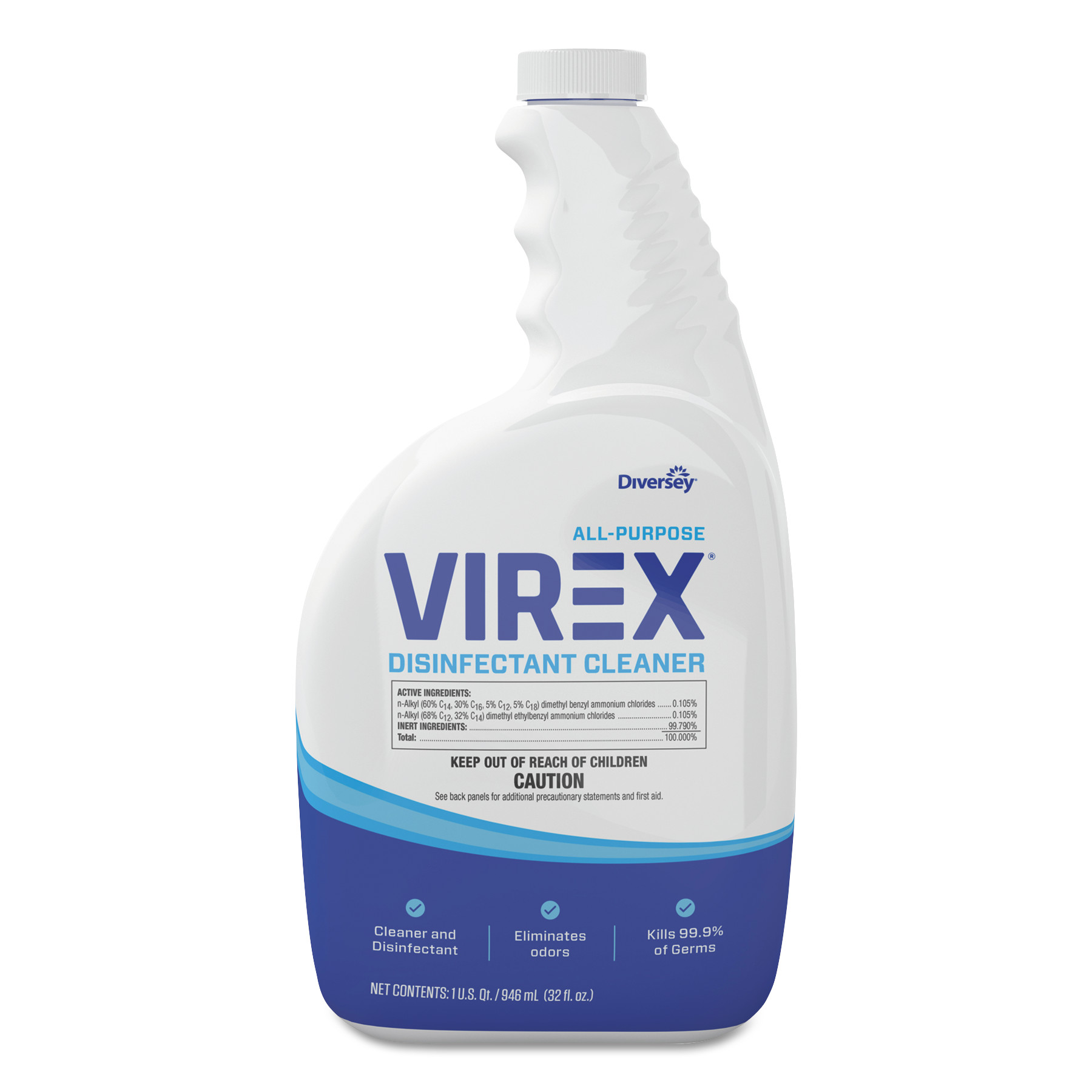  Diversey CBD540540 Virex All-Purpose Disinfectant Cleaner, Lemon Scent, 32oz Spray Bottle, 4/Carton (DVOCBD540540) 