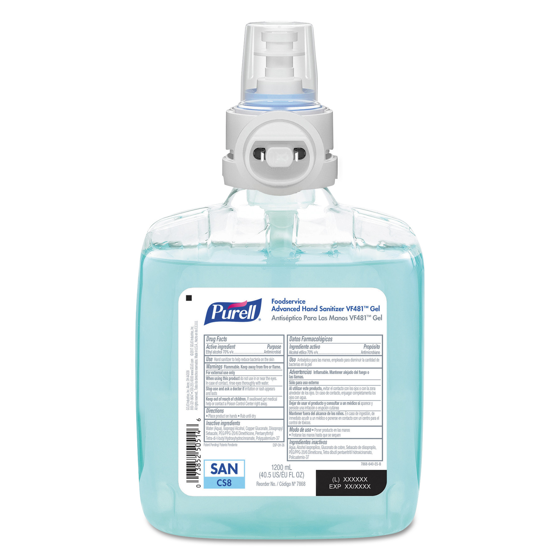 Foodservice Advanced Hand Sanitizer VF481 Gel, 1200 mL, For ES8 Dispensers, 2/CT