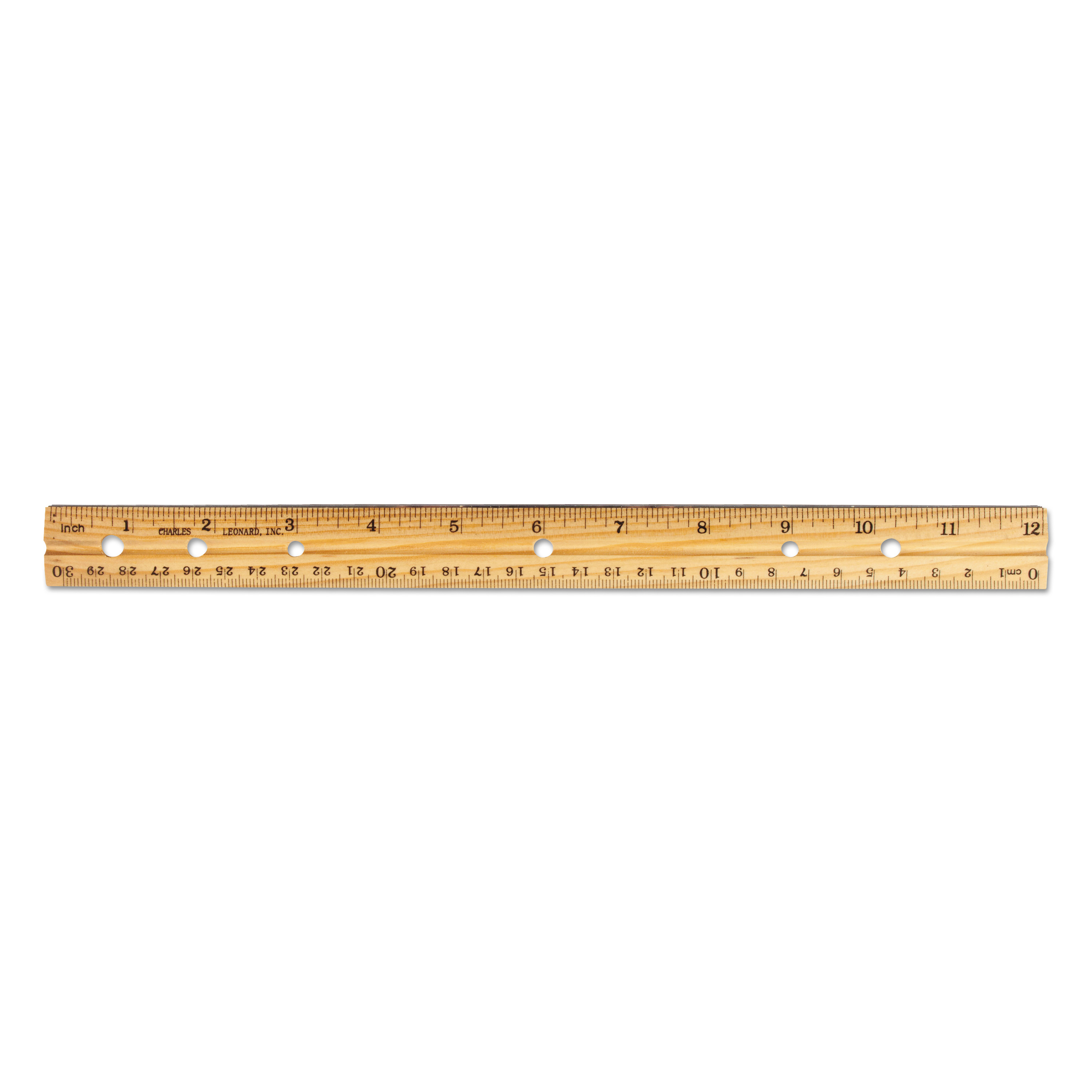 Charles Leonard 77120 Beveled Wood Ruler w/Single Metal Edge, 3-Hole Punched, 12, Natural, 36/Box (LEO77120) 