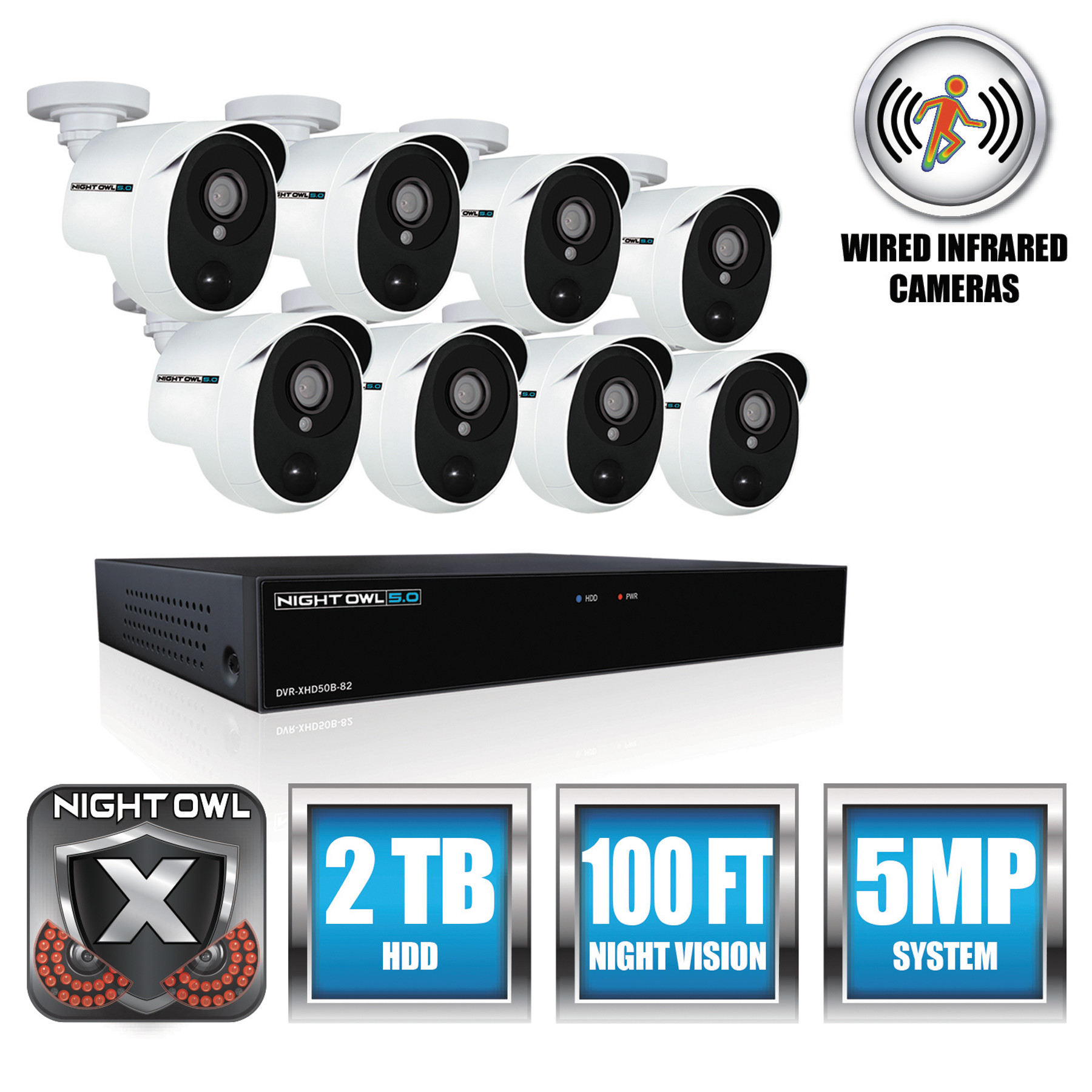  Night Owl XHD502-88P-B 8 Channel Extreme HD Video Security DVR, 5MP Resolution (NGTXHD50288PB) 