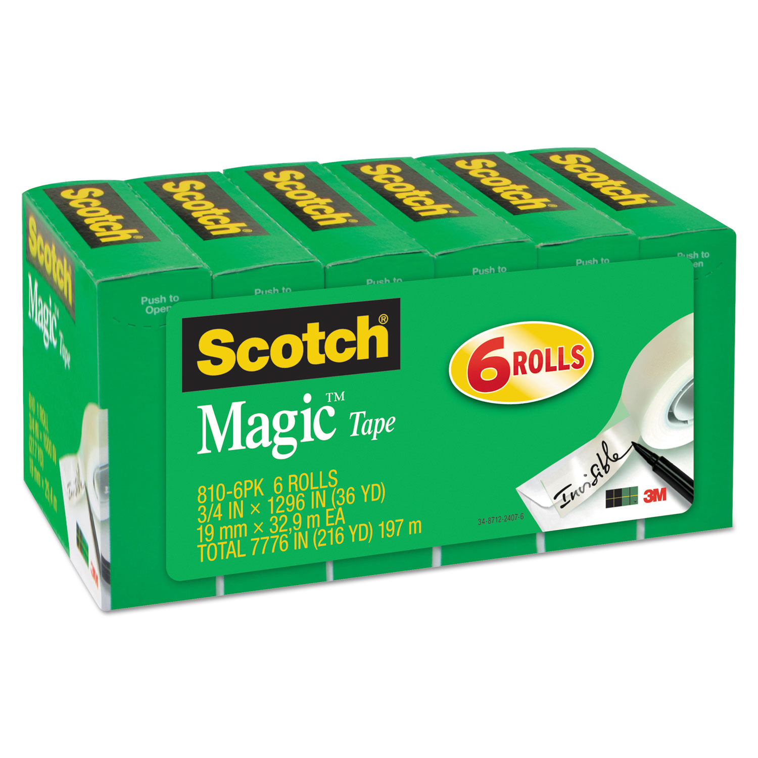 Magic Tape Refill, 3/4 x 1296, 1 Core, Clear, 6/Pack