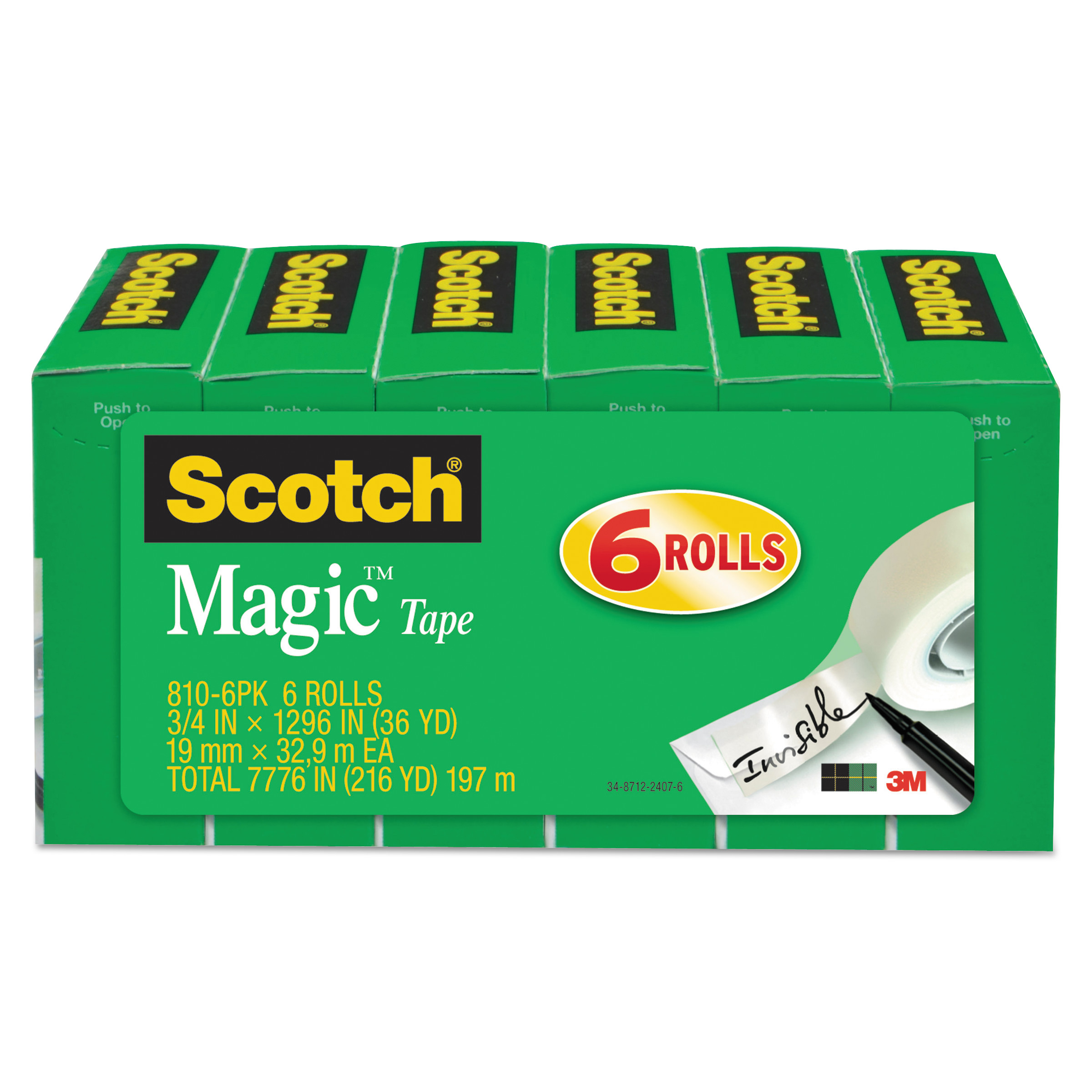  Scotch 810-6PK Magic Tape Refill, 1 Core, 0.75 x 36 yds, Clear, 6/Pack (MMM8106PK) 