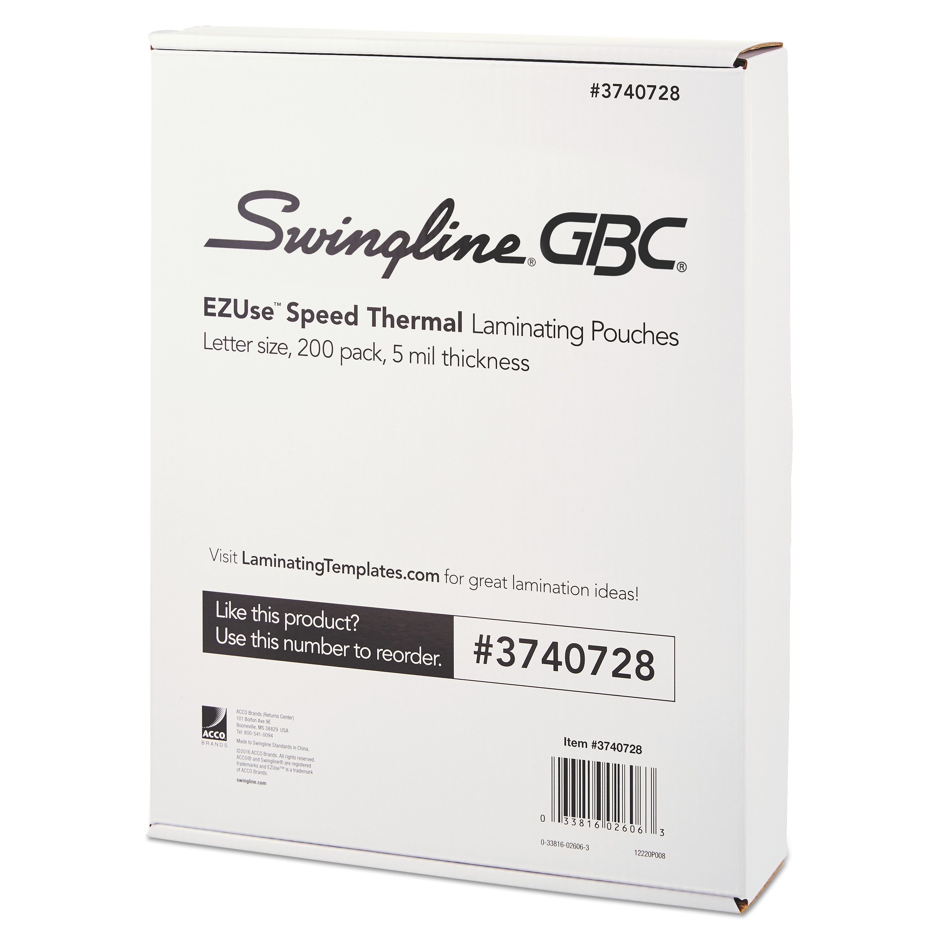  GBC 3740728 EZUse Thermal Laminating Pouches, 5 mil, 9 x 11.5, Gloss Clear, 200/Pack (GBC3740728) 