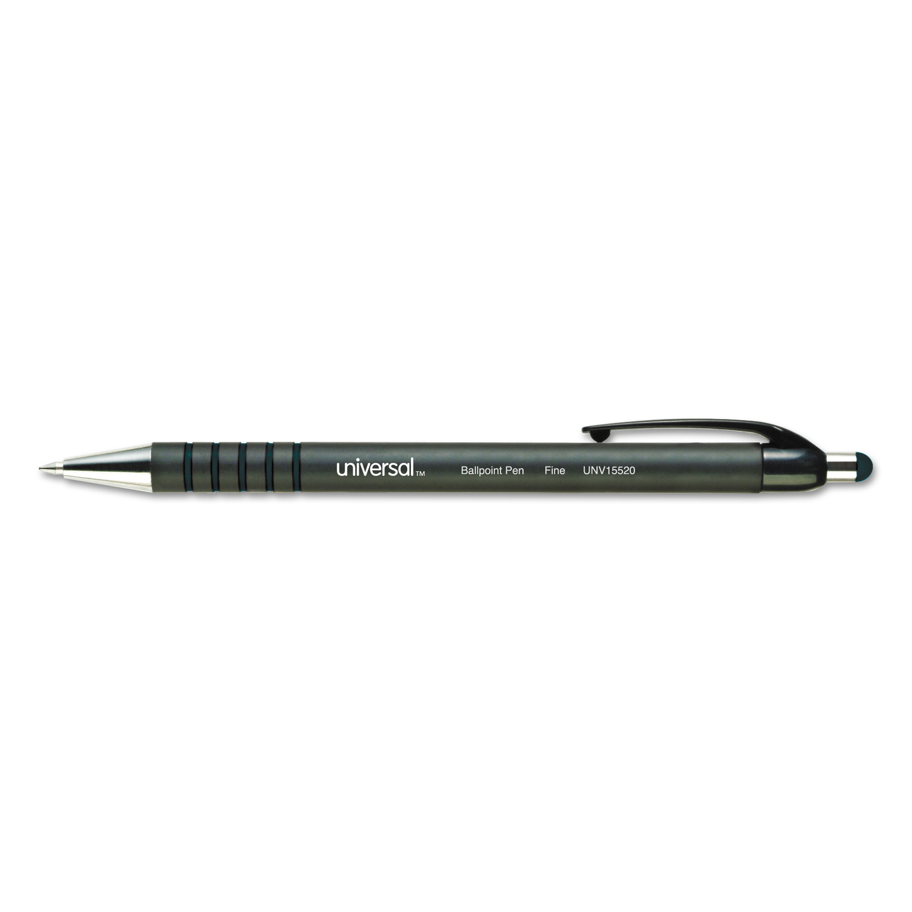  Universal UNV15520 Retractable Ballpoint Pen, Fine 0.7mm, Black Ink/Barrel, Dozen (UNV15520) 