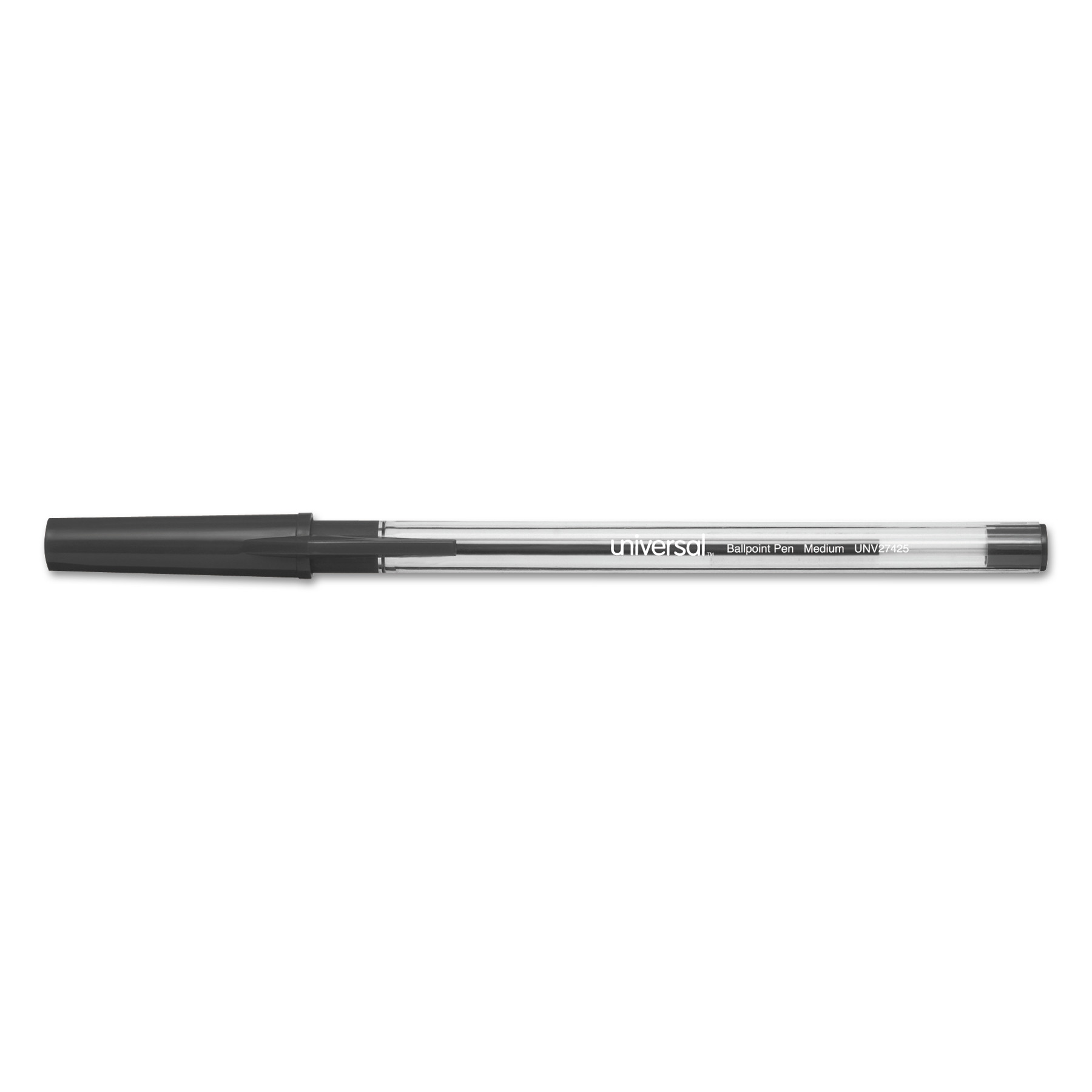  Universal UNV27425 Smooth Grip Stick Ballpoint Pen, Medium 1mm, Black Ink, Clear Barrel, 24/Pack (UNV27425) 