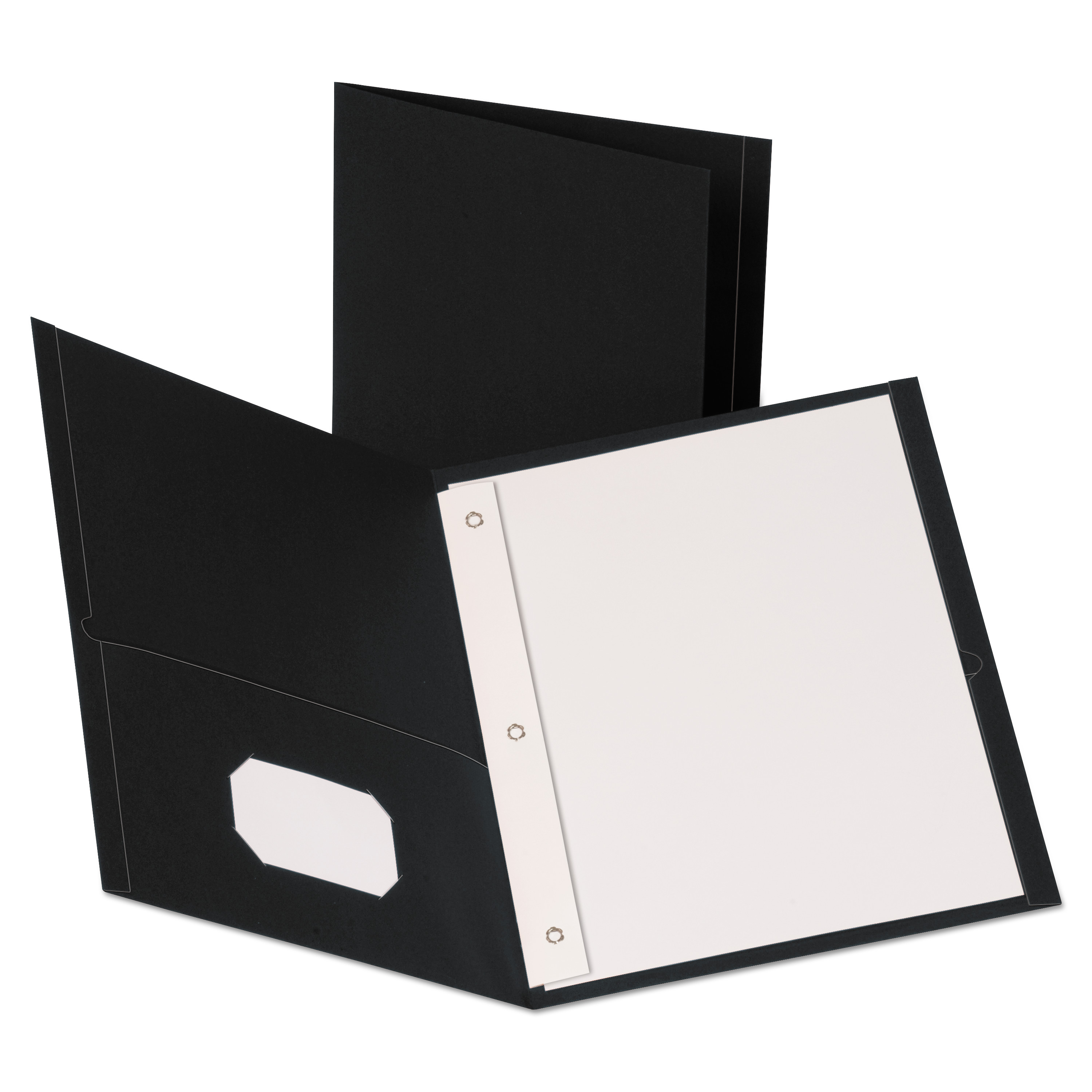 Leatherette Two Pocket Portfolio with Fasteners, 8 1/2 x 11, Black, 10/PK