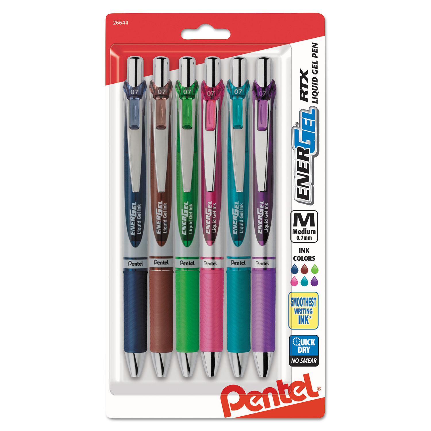  Pentel BL77BP6M1 EnerGel RTX Retractable Gel Pen, Medium 0.7mm, Assorted Ink/Barrel, 6/Pack (PENBL77BP6M1) 