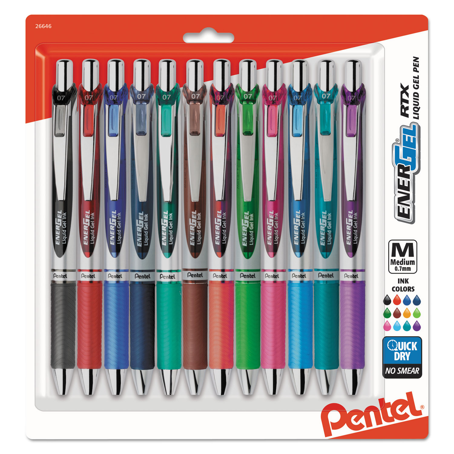 EnerGel RTX Gel Pen, Retractable, Medium 0.7 mm, Assorted Ink and Barrel Colors, Dozen