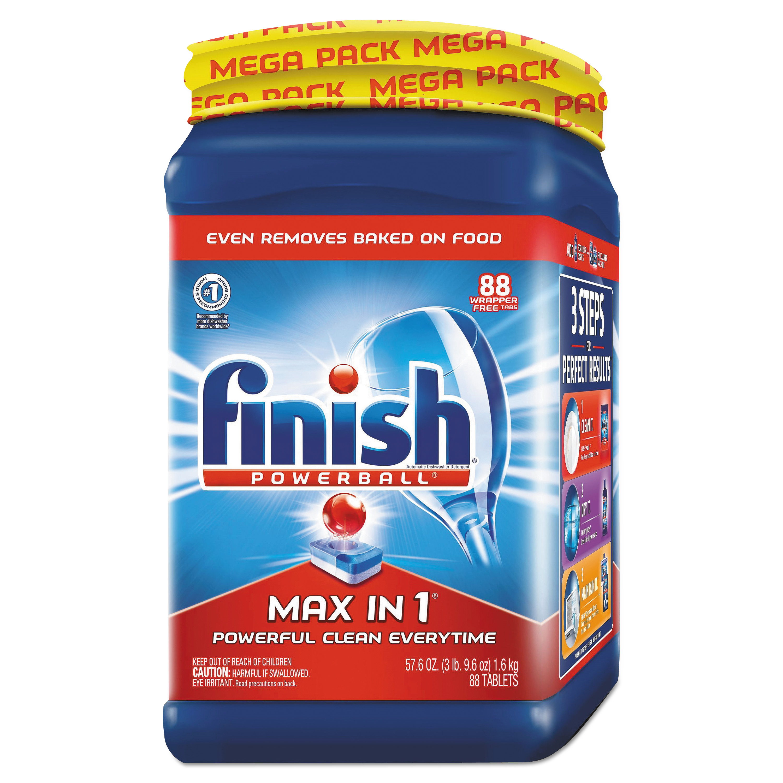  FINISH 51700-98942 Powerball Max in 1 Dishwasher Tabs, Regular Scent, 88 Tablets/PK, 2 Packs/Carton (RAC98942) 