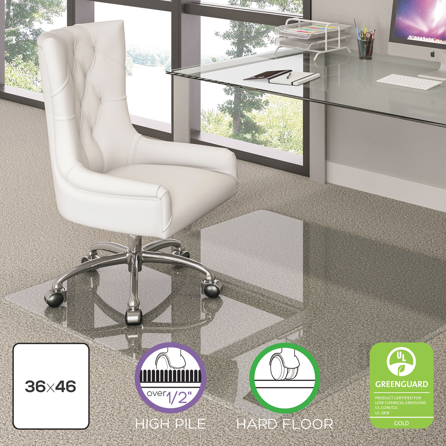 Premium Glass All Day Use Chair Mat - All Floor Types, 36 x 46, Rectangular, CR