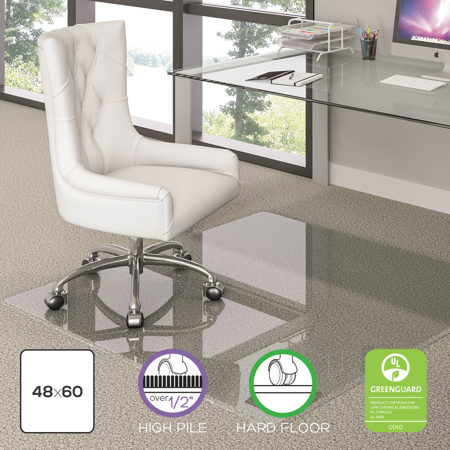 Premium Glass All Day Use Chair Mat - All Floor Types, 48 x 60, Rectangular, CR