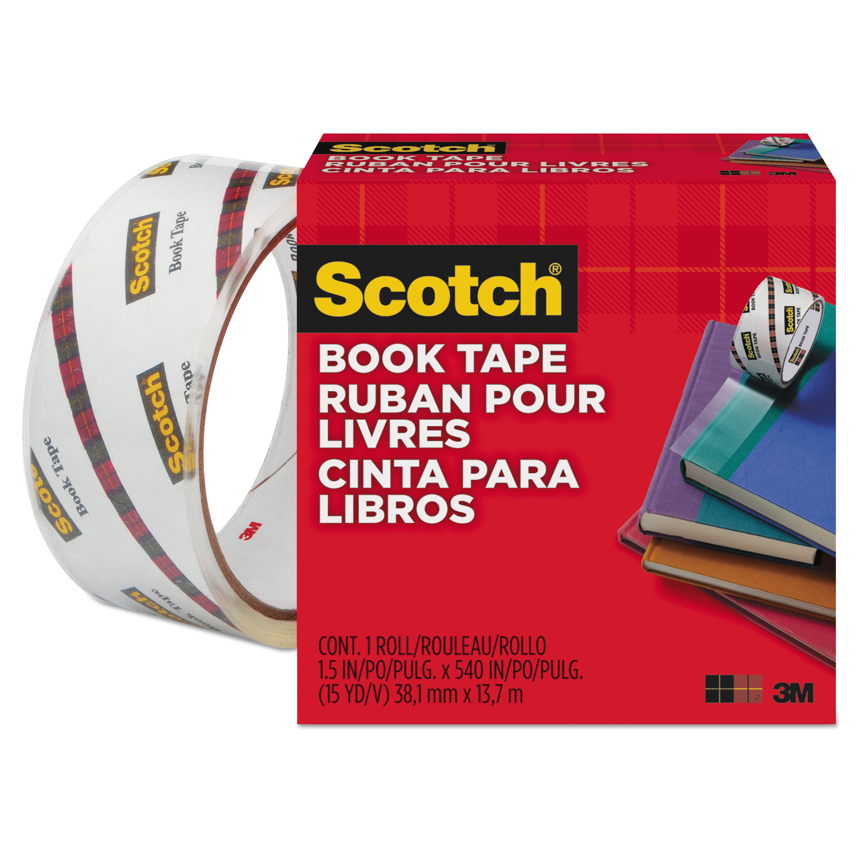  Scotch 845 Book Tape, 3 Core, 1.5 x 15 yds, Clear (MMM845112) 