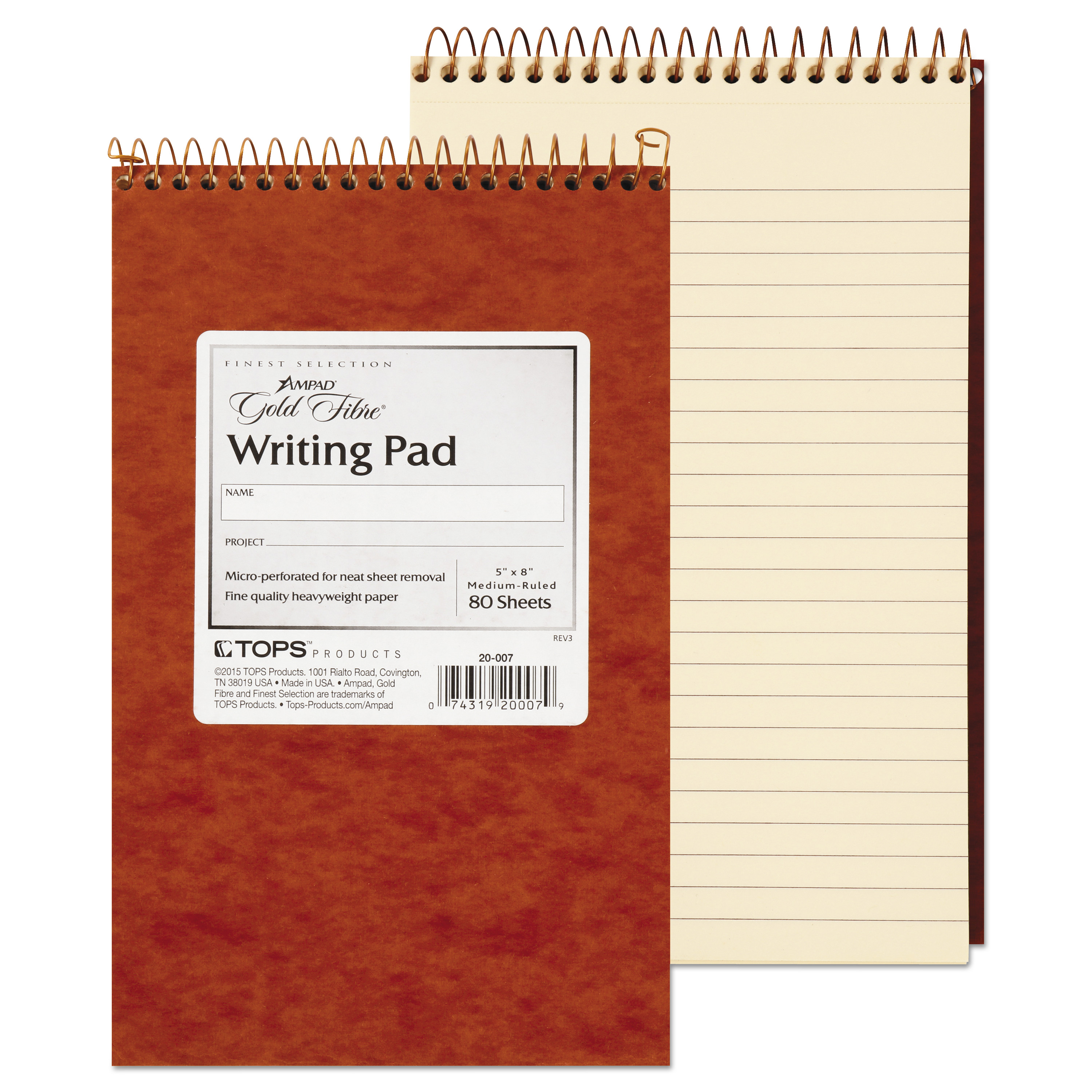  Ampad 20-007 Gold Fibre Retro Wirebound Writing Pads, 1 Subject, Medium/College Rule, Red Cover, 5 x 8, 80 Sheets (TOP20007) 