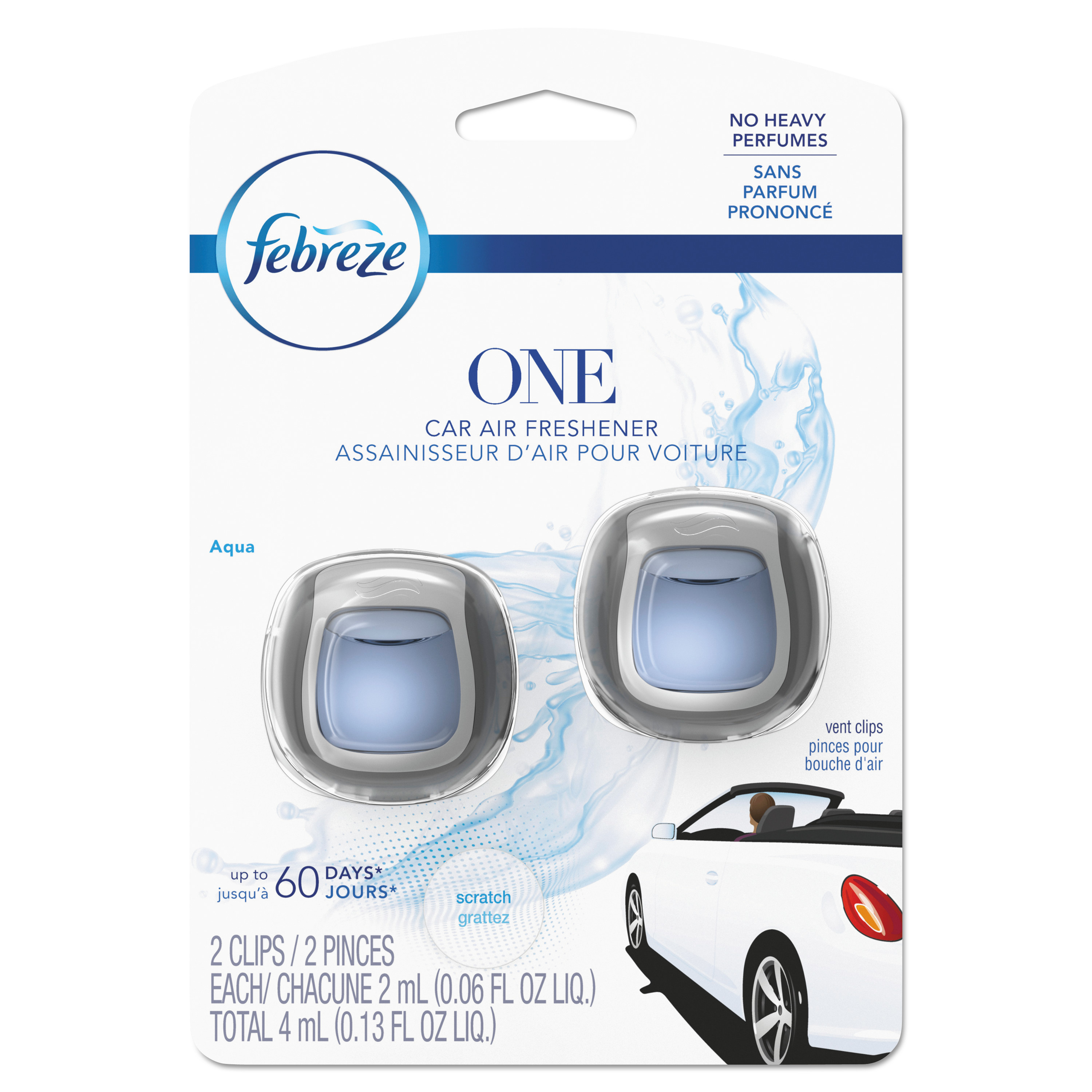  Febreze 74593 CAR Air Freshener, Fresh Water, 2 mL Clip, 8/Carton (PGC74593) 