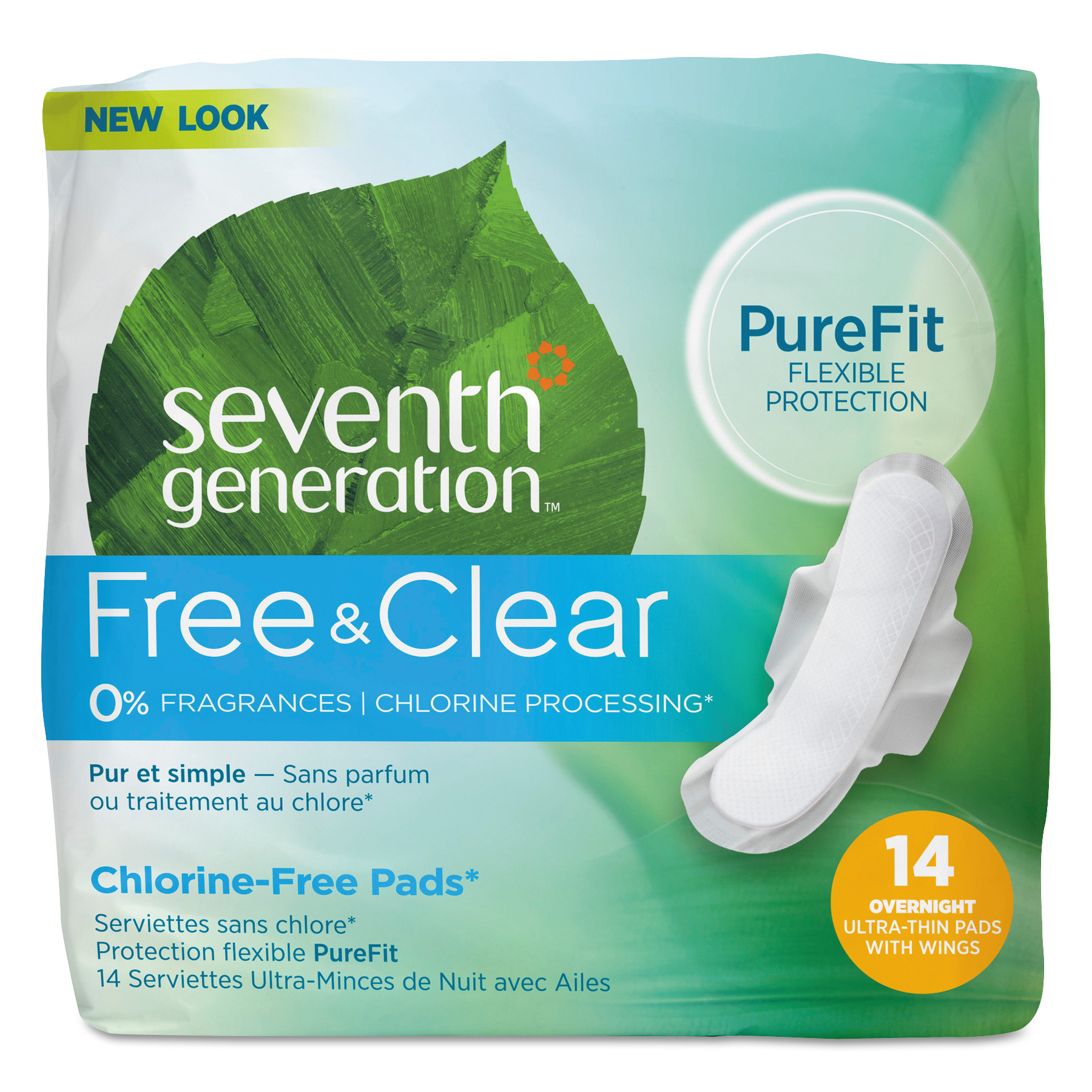  Seventh Generation 45003 Chlorine-Free Ultra Thin Pads with Wings, Overnight, 14/Pack, 12 Packs/Carton (SEV45003) 