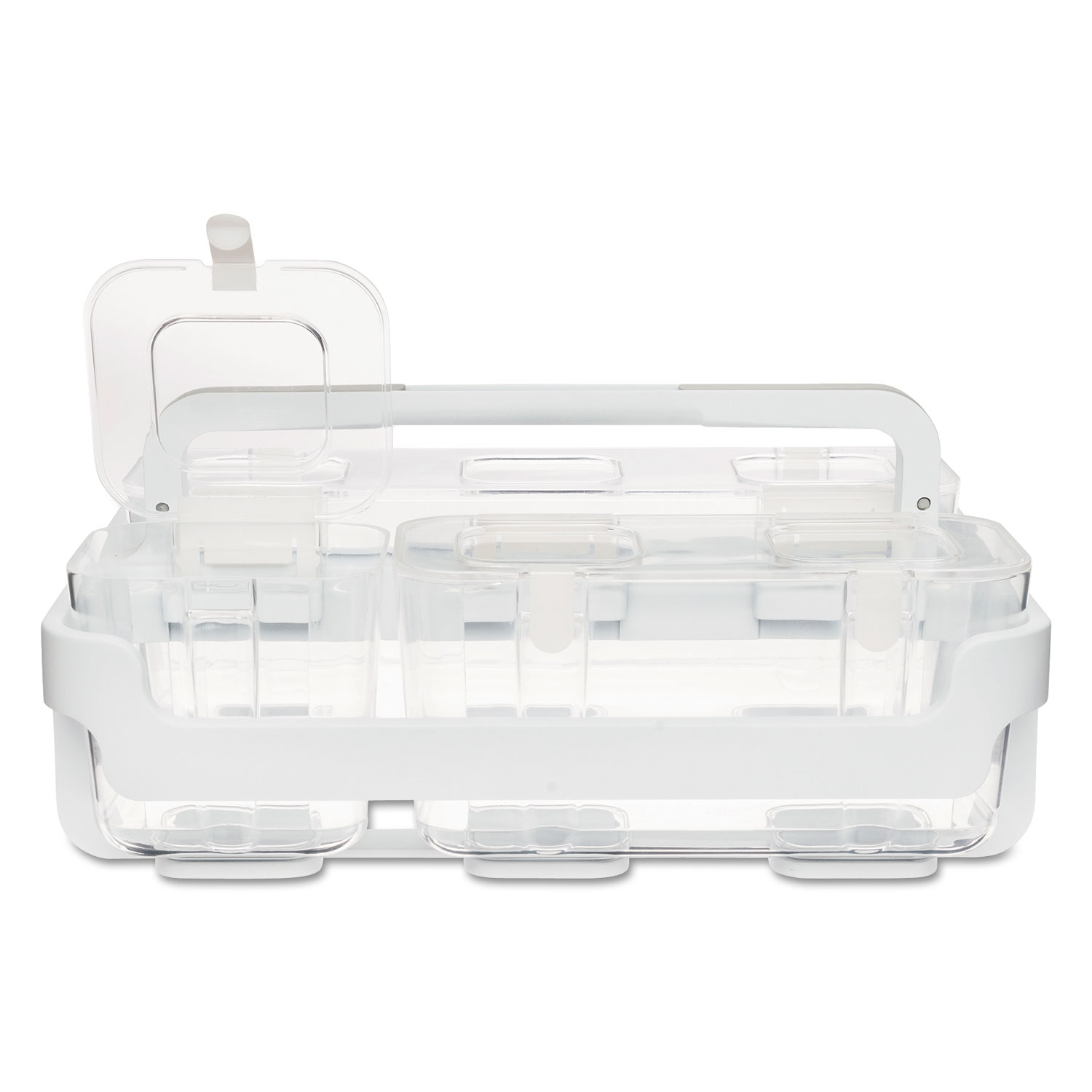 Stackable Caddy Organizer with S, M and L Containers, Plastic, 10.5 x 14 x  6.5, White Caddy/Clear Containers