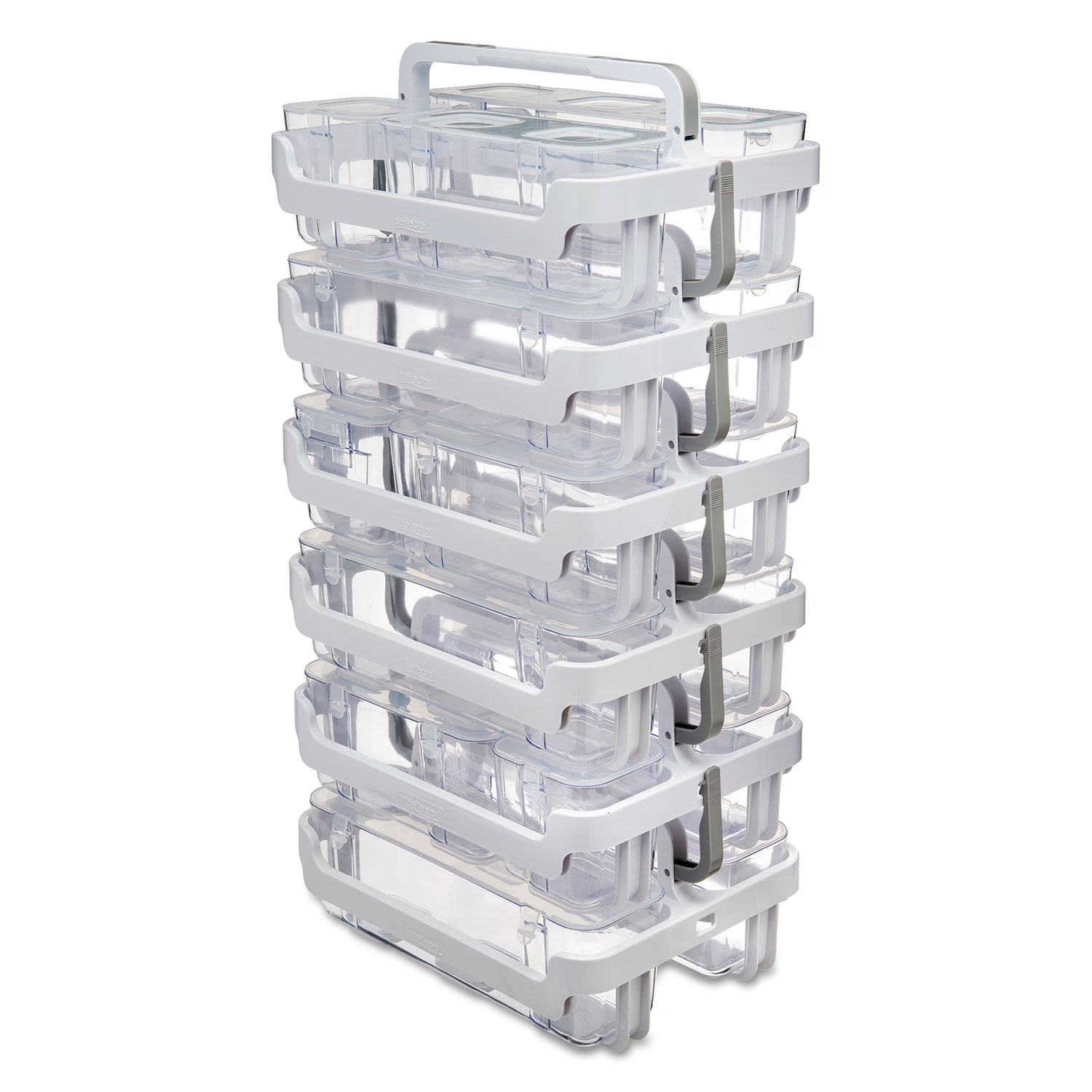 Stackable Caddy Organizer with S, M and L Containers, Plastic, 10.5 x 14 x  6.5, White Caddy/Clear Containers - Supply Solutions