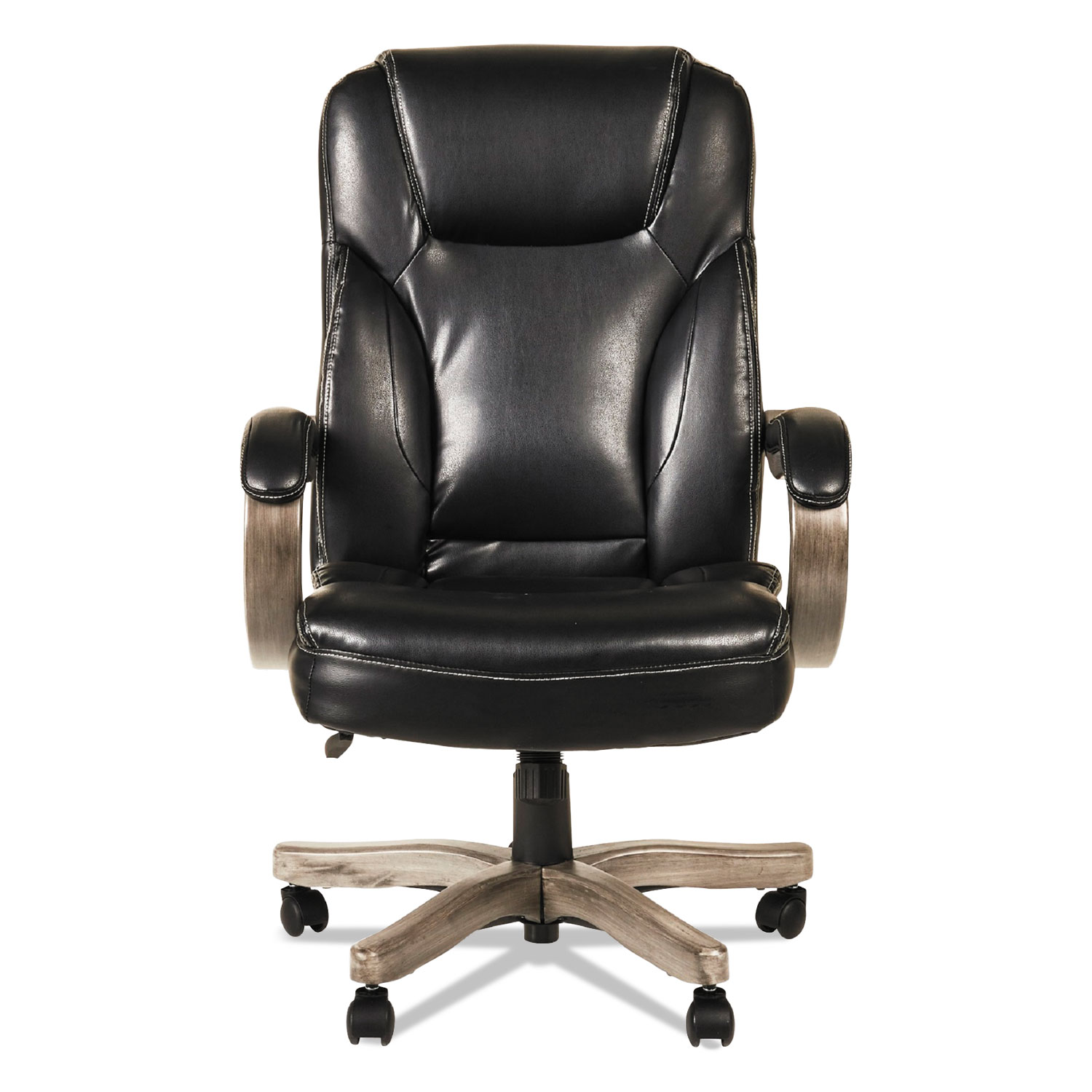 Alera Transitional Series Executive Wood Chair, Supports up to 275 lbs., Black Seat/Black Back, Gray Ash Base