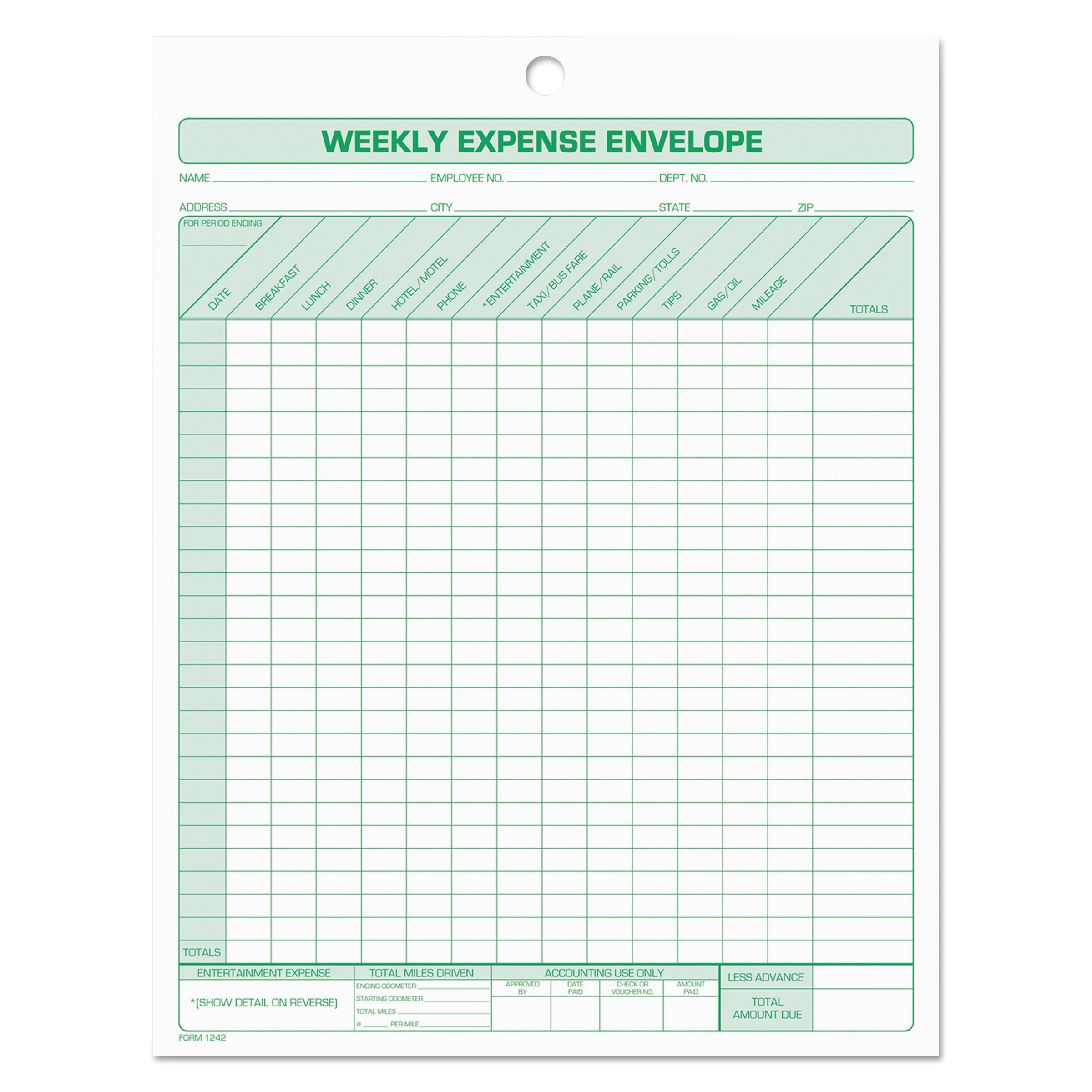  TOPS 1242 Weekly Expense Envelope, 8 1/2 x 11, 20 Forms (TOP1242) 
