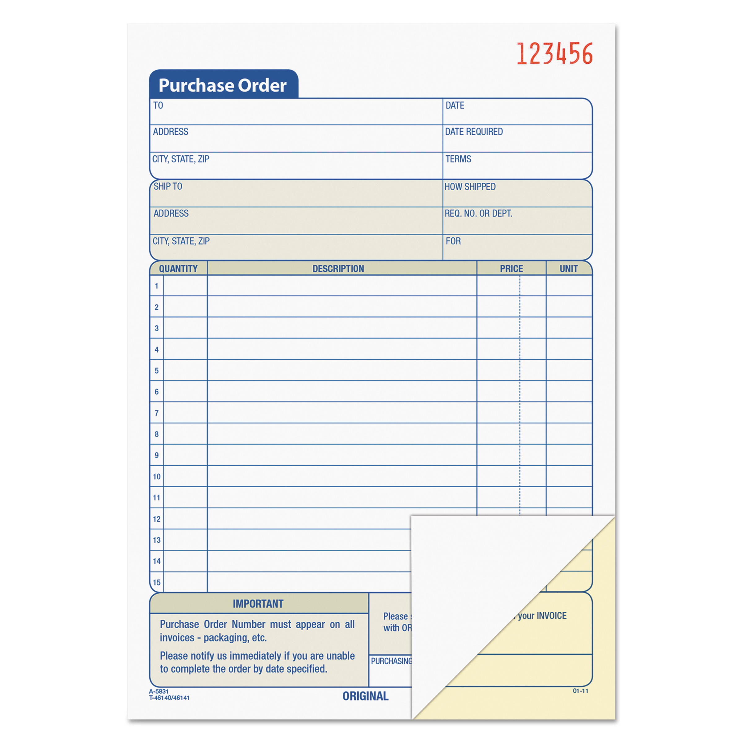 Purchase Order Book, 5 9/16 x 8 7/16, Two-Part Carbonless, 50 Sets/Book