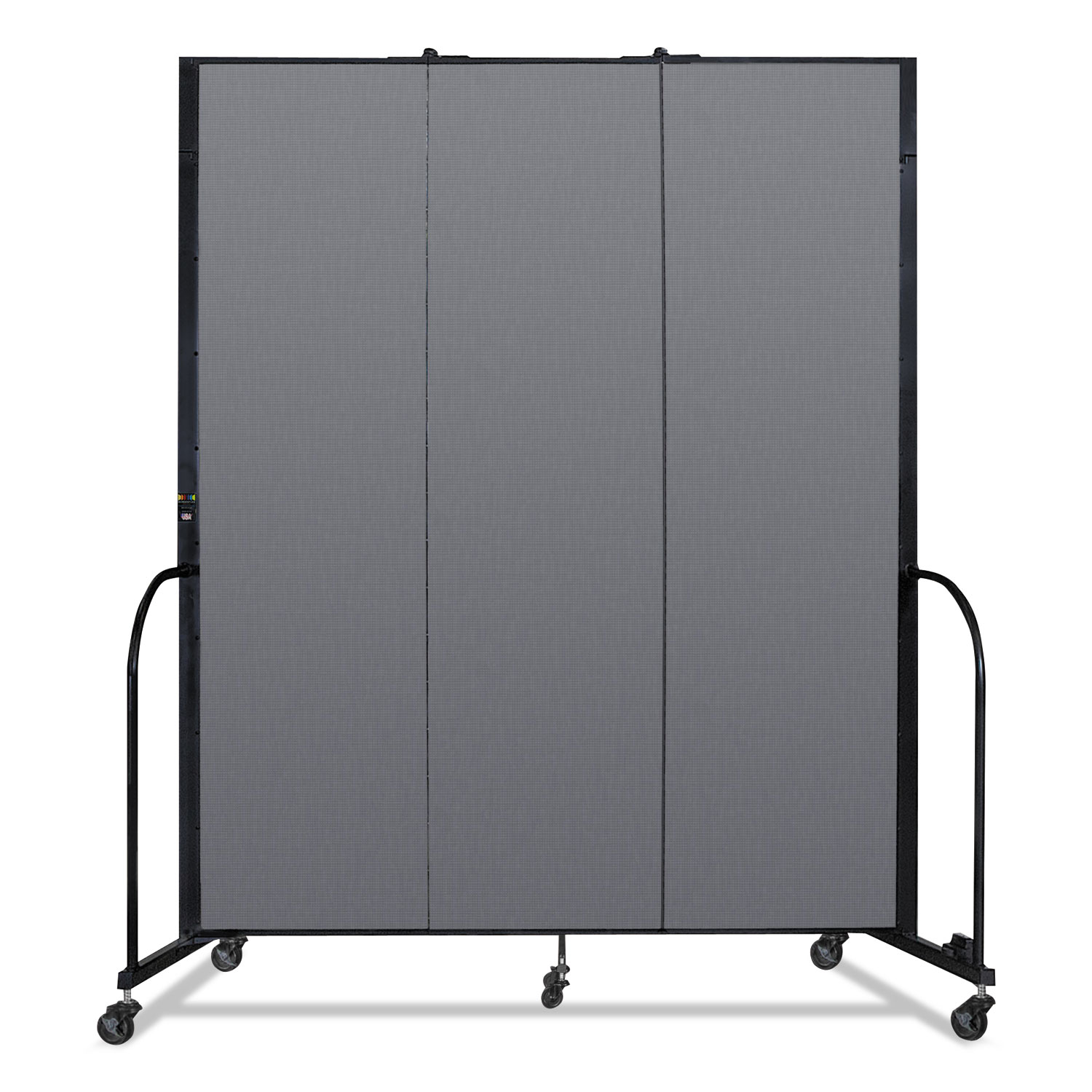 Portable Room Divider, 5 ft 9" x 0.75" x 7 ft 4", Vinyl/Fiberglass/Steel, Gray