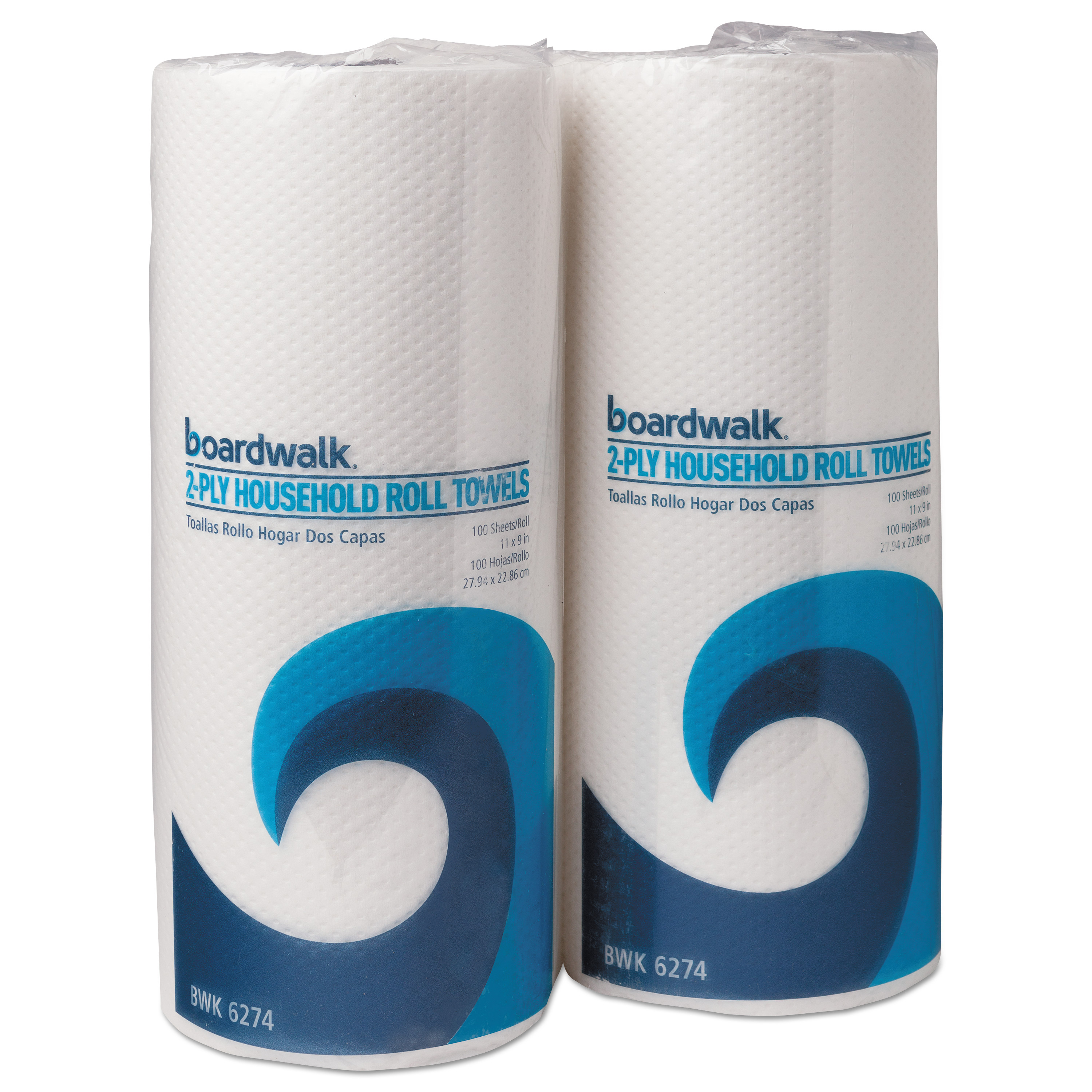 Boardwalk Green Household Roll Towels, 2-Ply, White, 9 x 11, 100/RL, 30 Rolls/CT