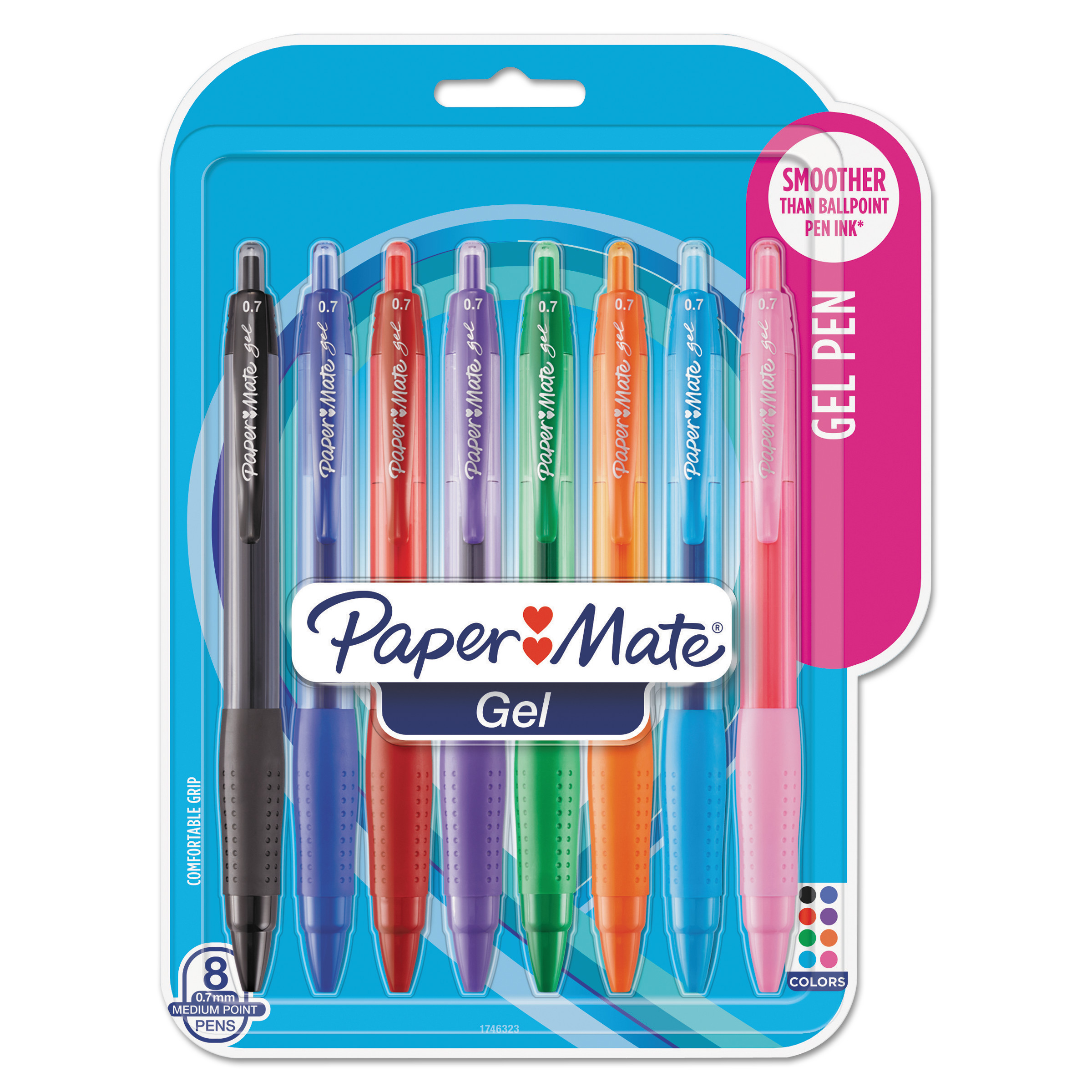  Paper Mate 1746323 Retractable Gel Pen, Medium 0.7mm, Assorted Ink/Barrel, 8/Pack (PAP1746323) 