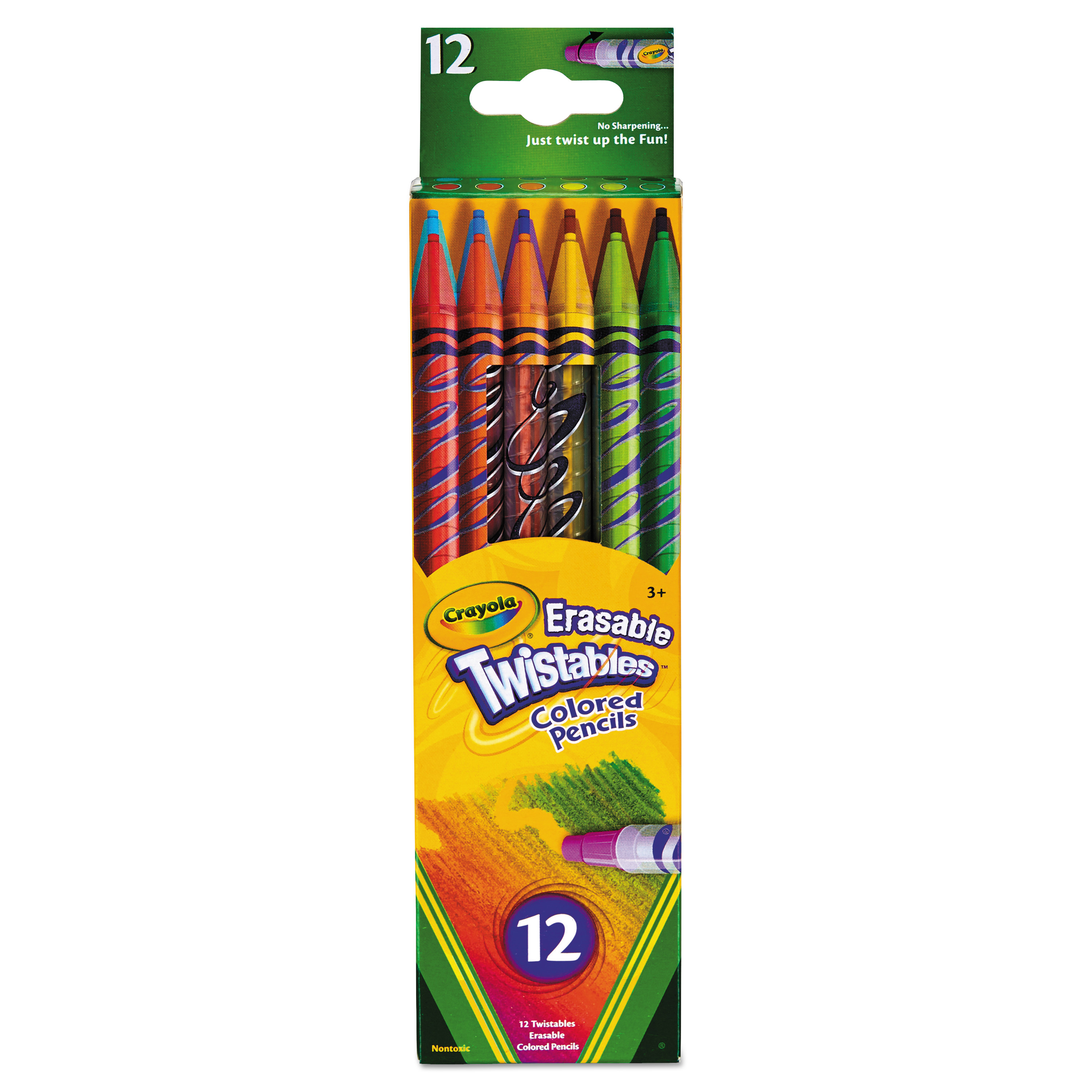  Crayola 687508 Twistables Erasable Colored Pencils, 2 mm, 2B (#1), Assorted Lead/Barrel Colors, Dozen (CYO687508) 