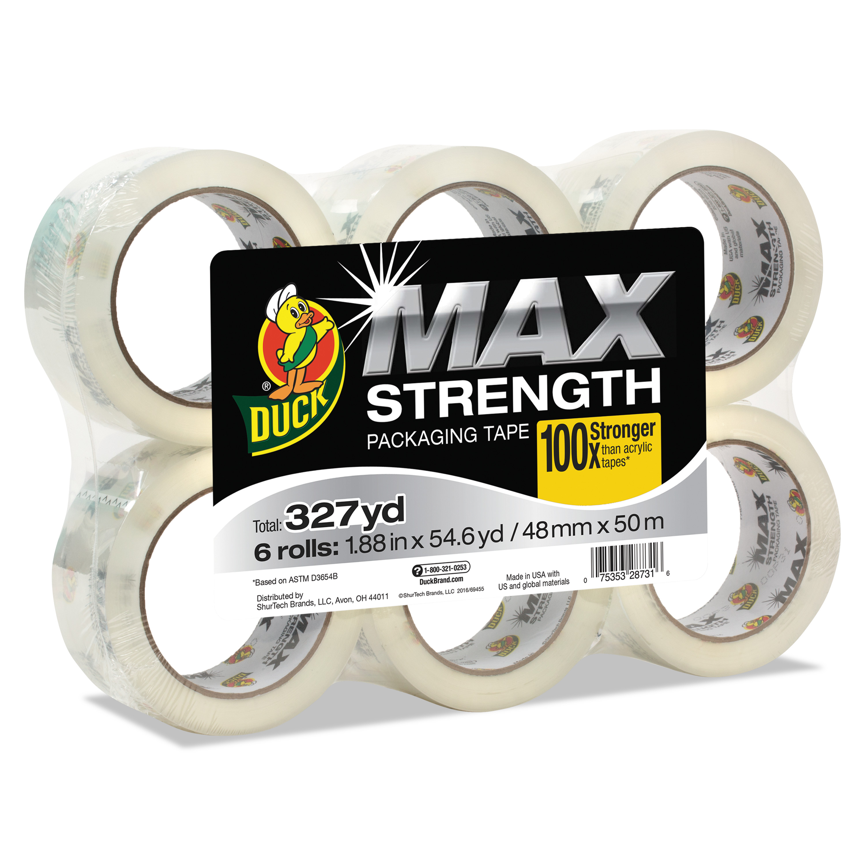  Duck 241513 MAX Packaging Tape, 3 Core, 1.88 x 54.6 yds, Crystal Clear, 6/Pack (DUC241513) 