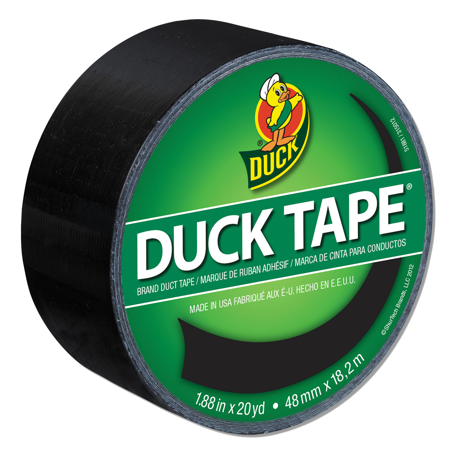  Duck 392875 Colored Duct Tape, 3 Core, 1.88 x 20 yds, Black (DUC1265013) 