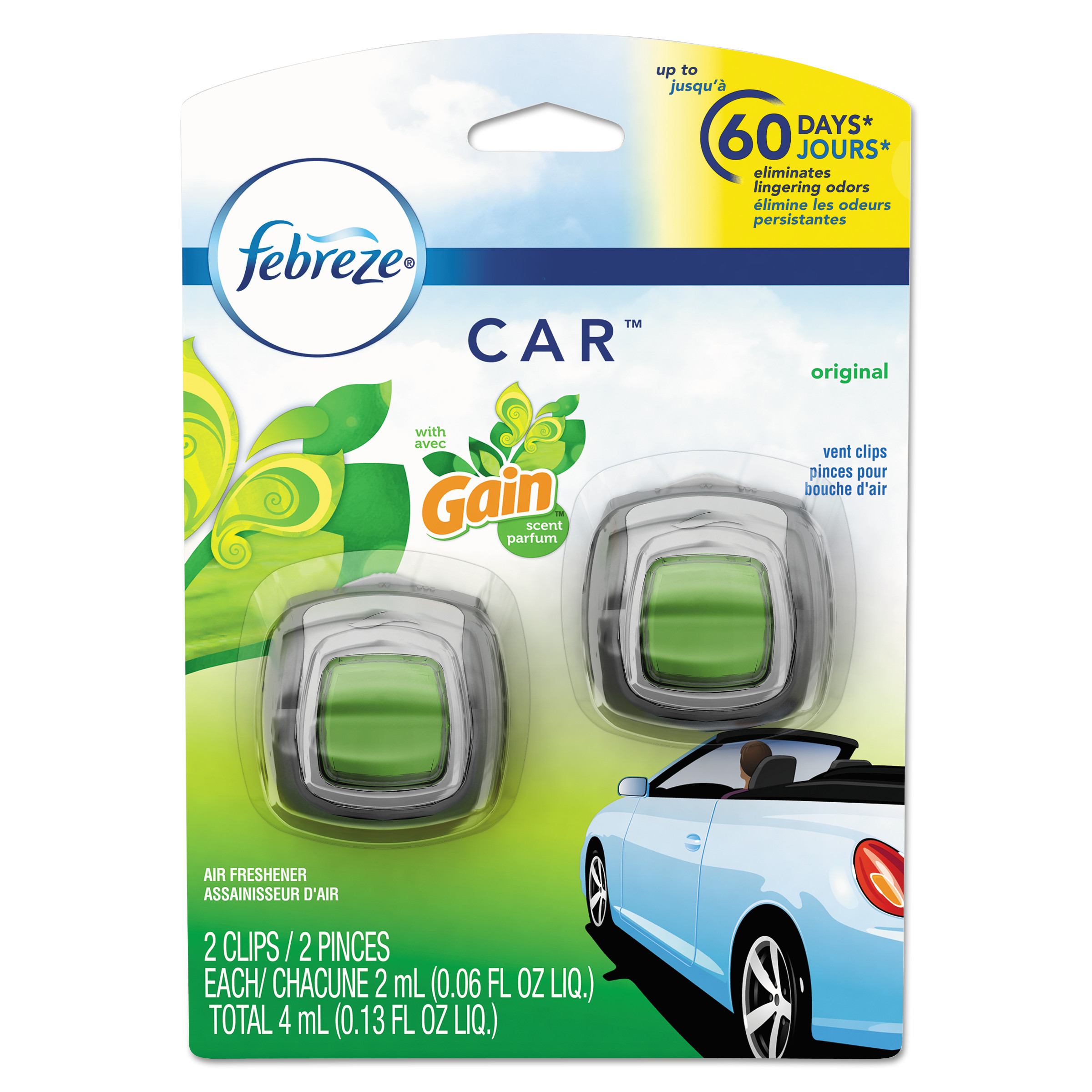  Febreze 94731 CAR Air Freshener, Gain Original, 2 ml Clip, 2/Pack, 8 Packs/Carton (PGC94731CT) 