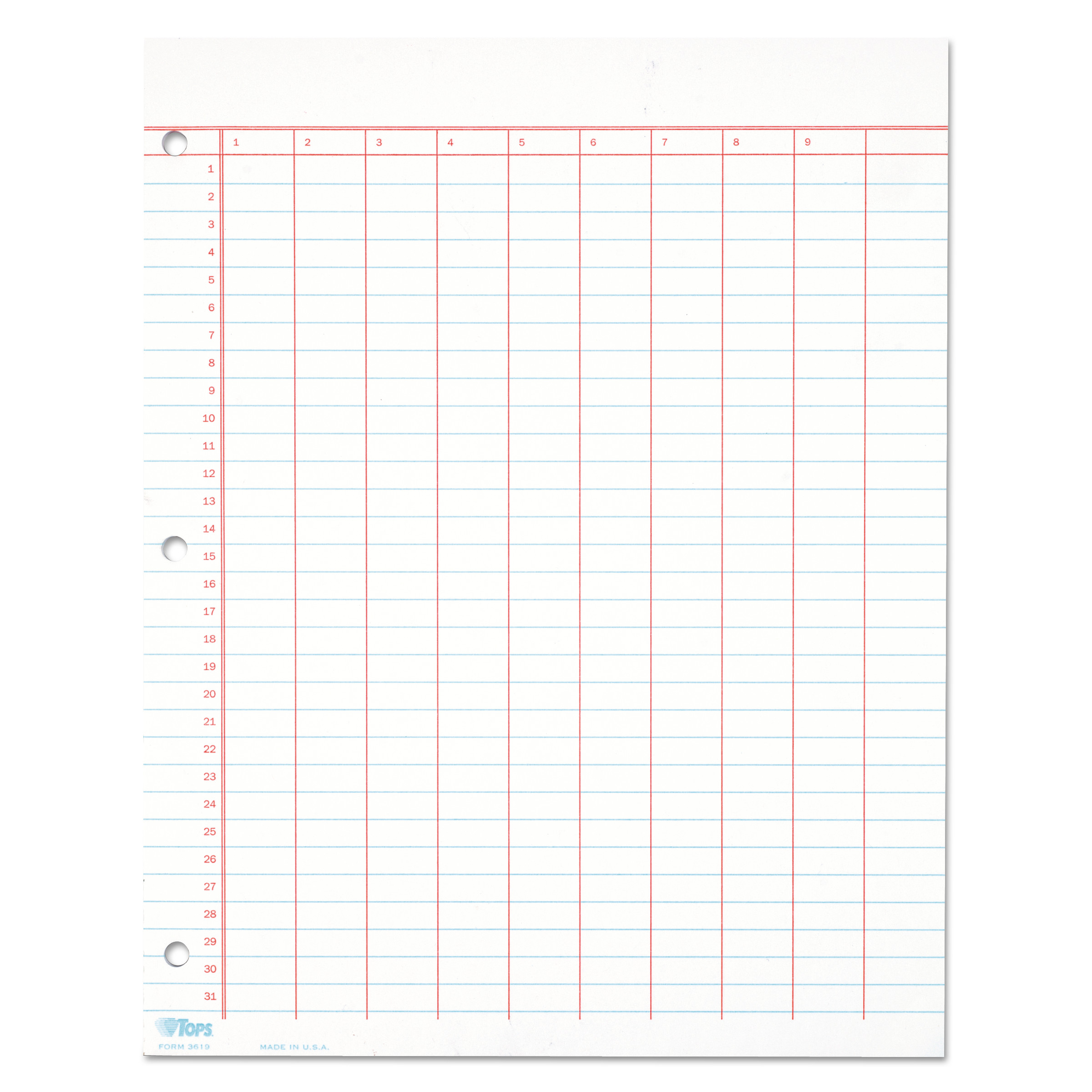  TOPS 3619 Data Pad w/Numbered Column Headings, 11 x 8.5, White, 50 Sheets (TOP3619) 