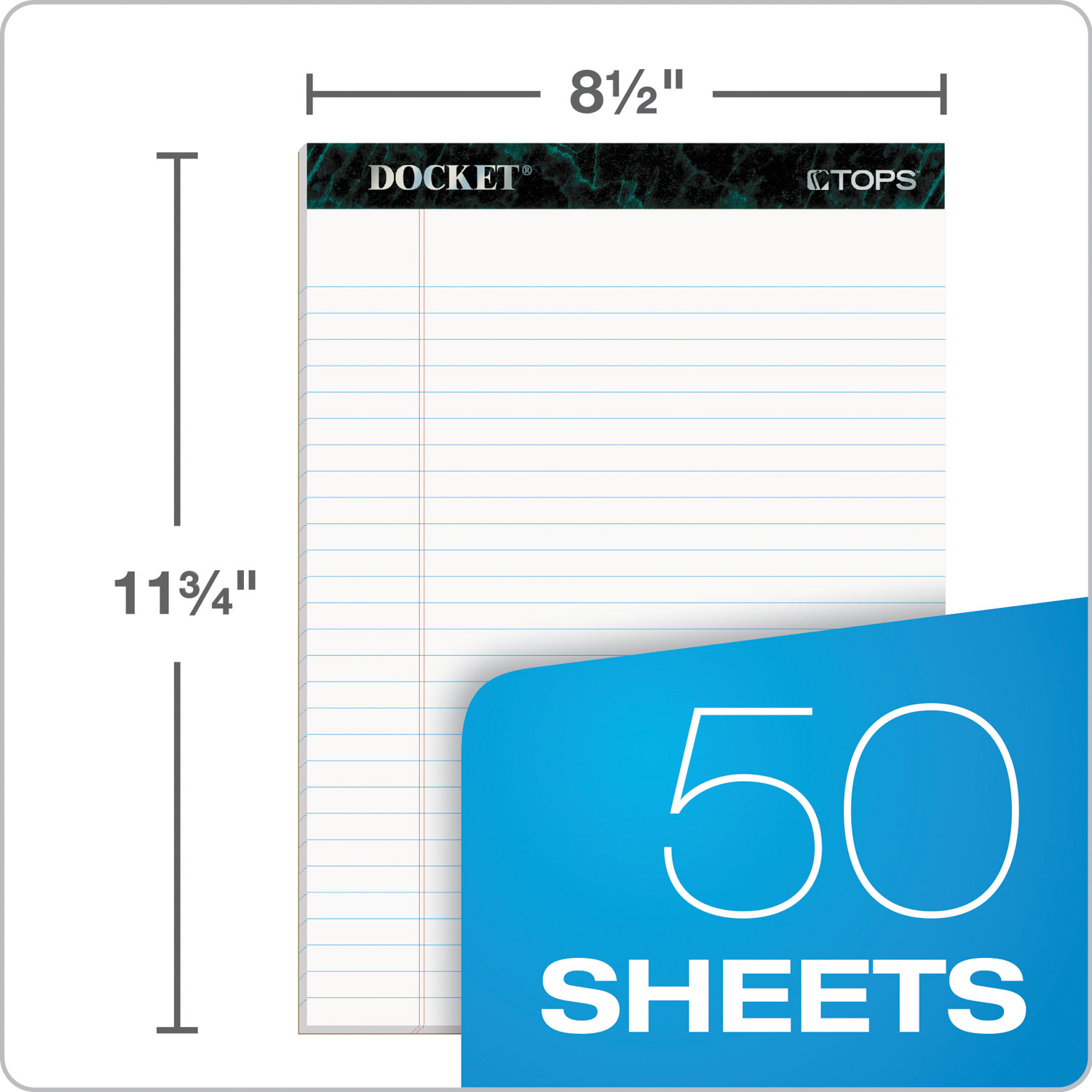 Docket Perforated Pads, Wide/Legal Rule, 8.5 x 11.75, White, 50 Sheets, 6/Pack