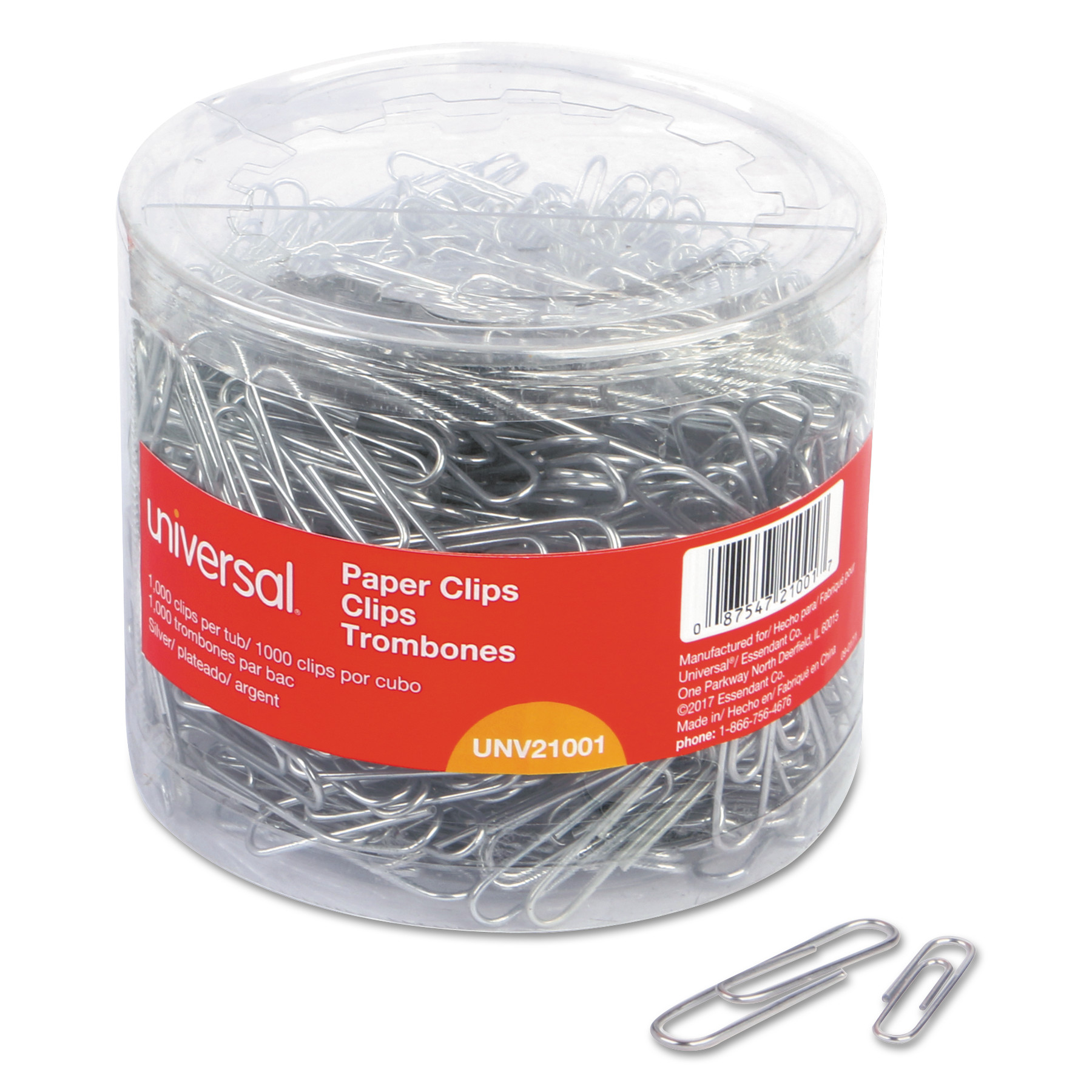  Universal UNV21001 Plastic-Coated Paper Clips, Assorted Sizes, Silver, 1,000/Pack (UNV21001) 