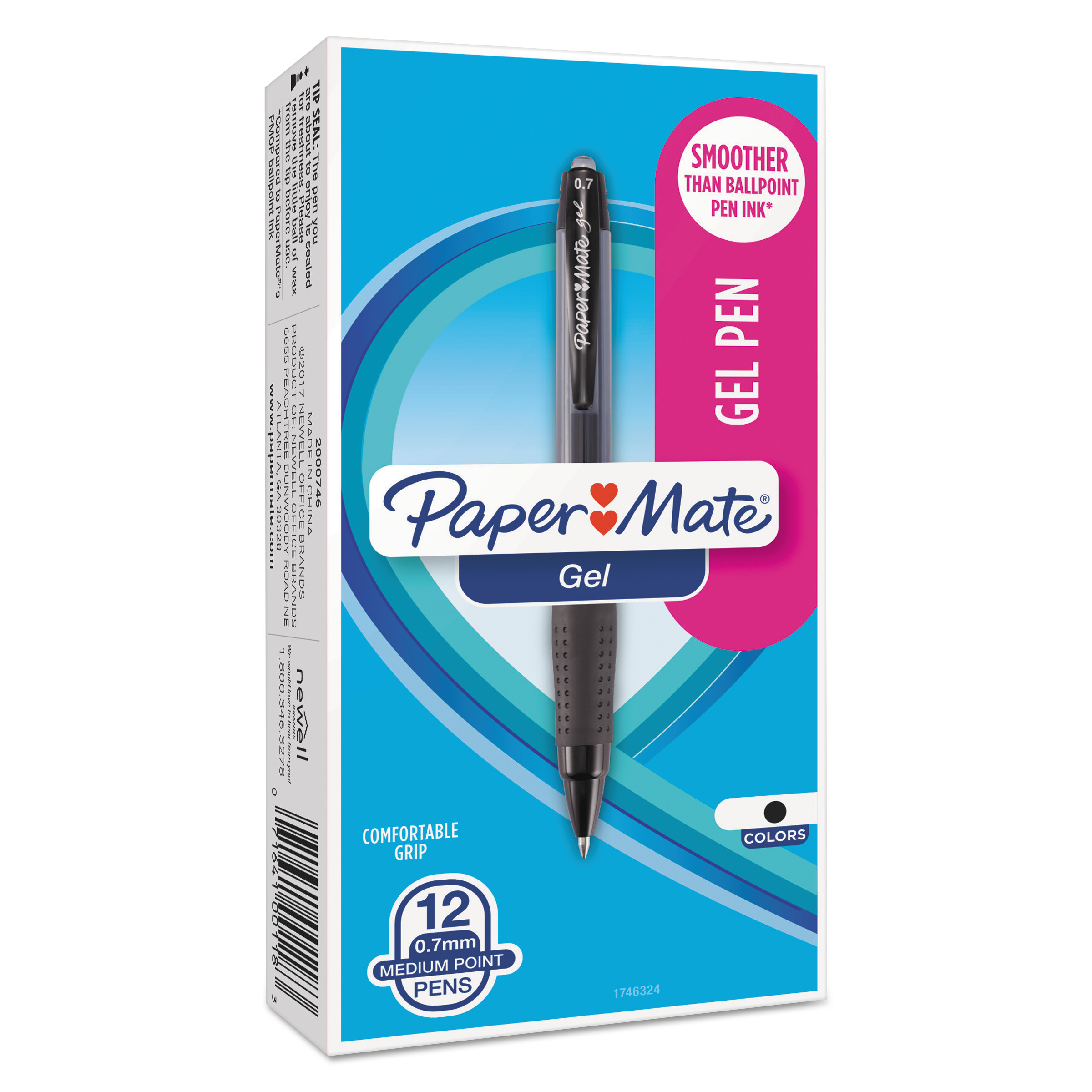  Paper Mate 1746324 Retractable Gel Pen, Medium 0.7mm, Black Ink, Translucent Black Barrel, Dozen (PAP1746324) 