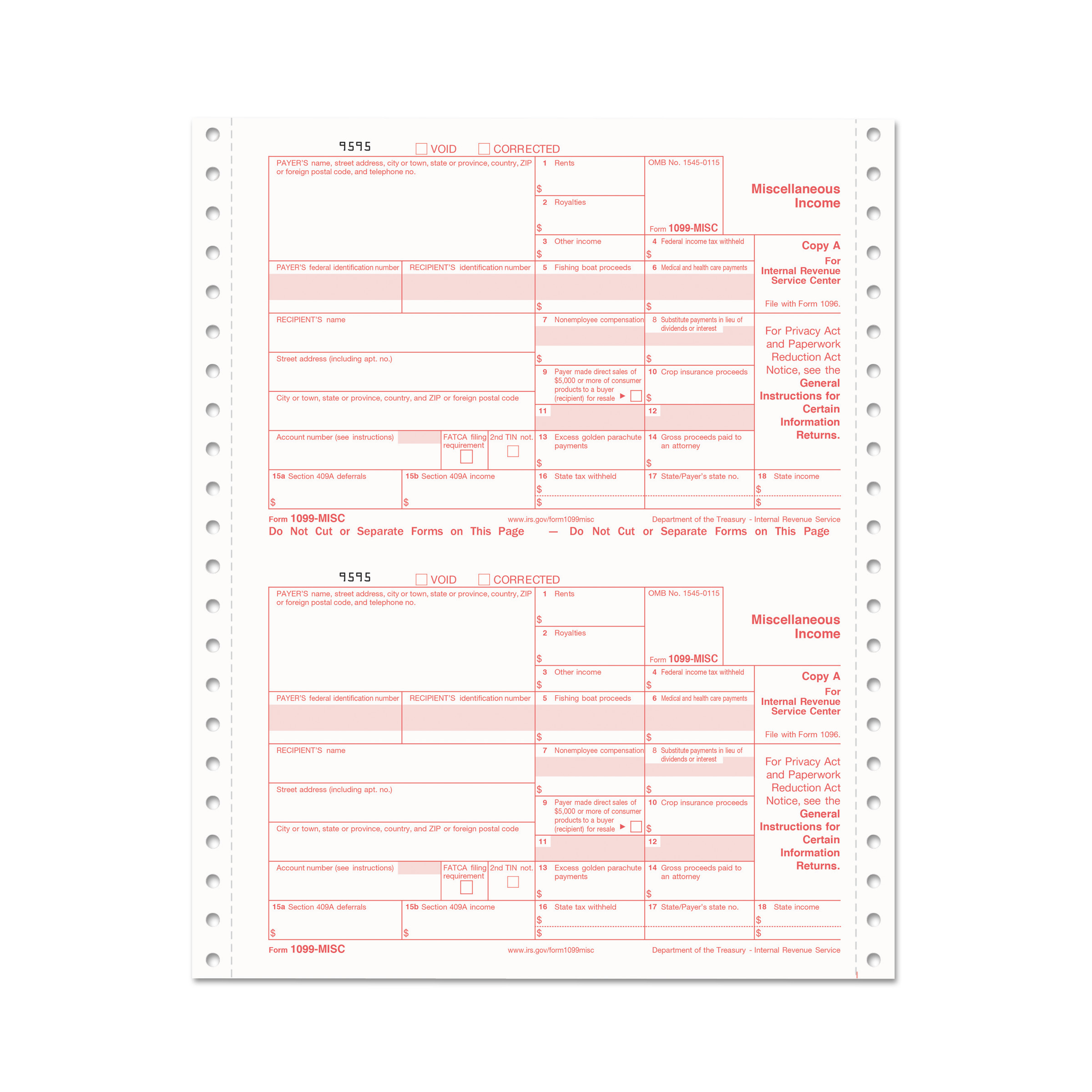  TOPS 2299 1099-MISC Tax Forms, 4-Part Carbonless, 5 1/2 x 8, (24) 1099s & (3) 1096s/Pack, 15 Packs/Carton (TOP2299) 