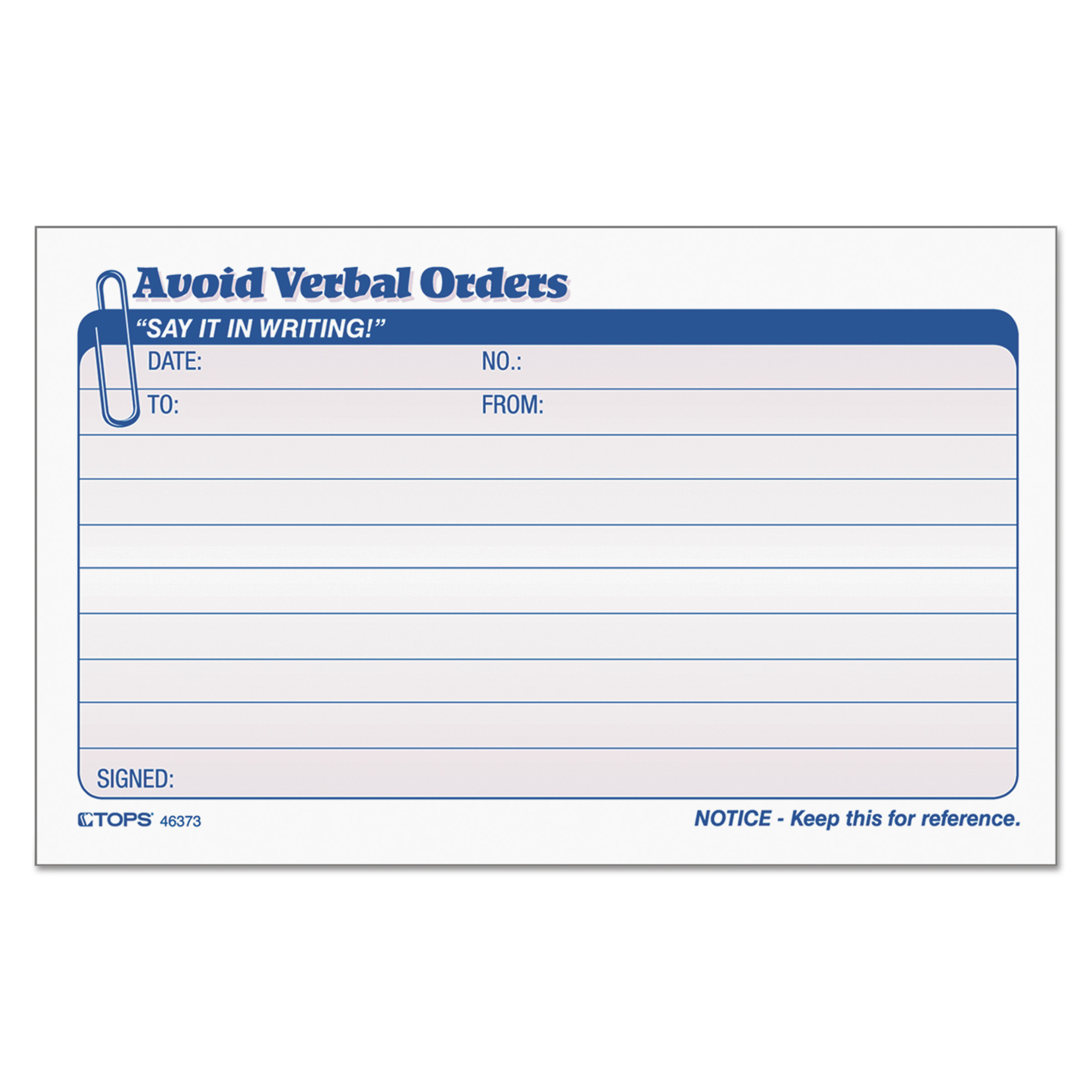  TOPS 46373 Avoid Verbal Orders Manifold Book, 6 1/4 x 4 1/4, 2-Part Carbonless, 50 Sets/BK (TOP46373) 