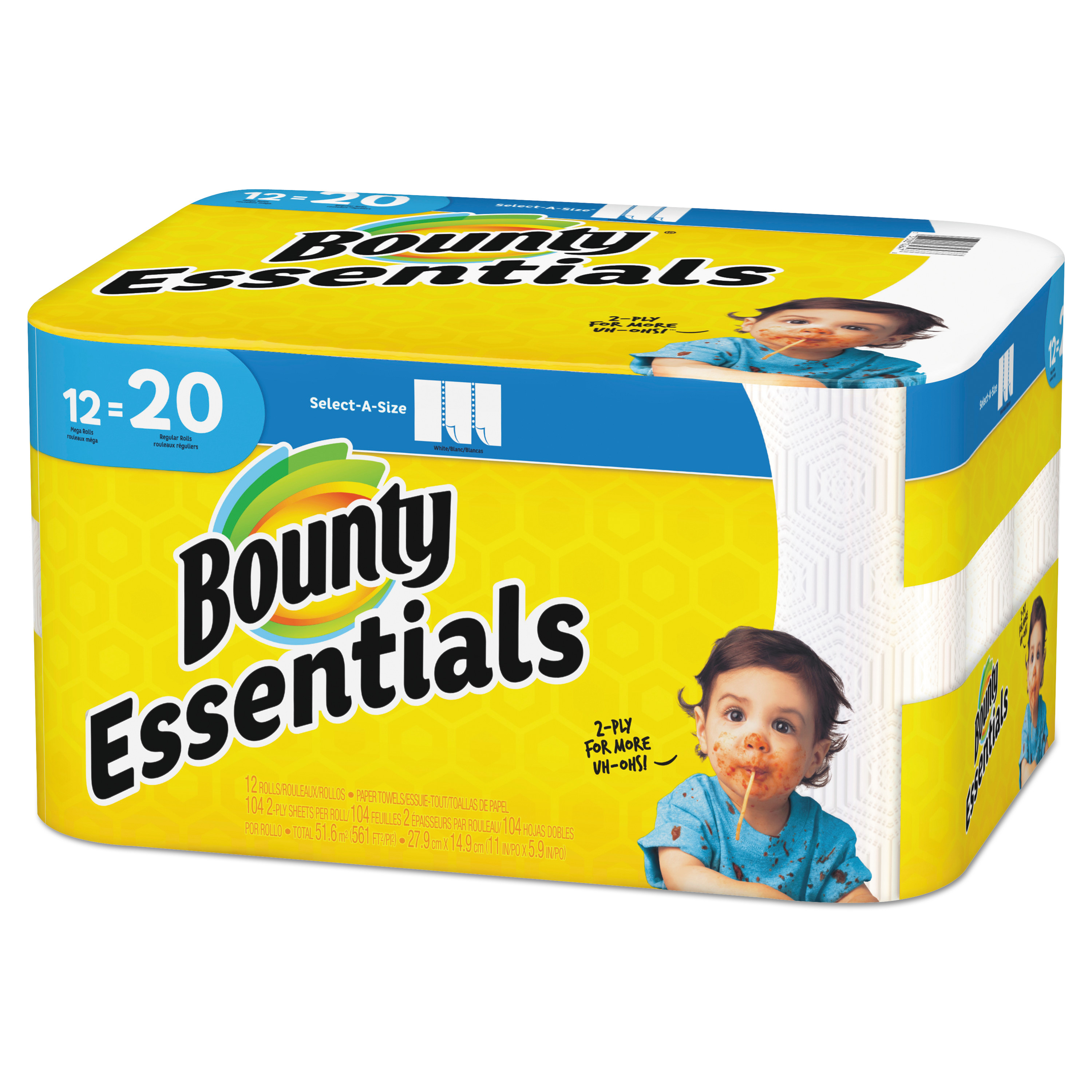  Bounty 74647 Essentials Select-A-Size Paper Towels, 2-Ply, 104 Sheets/Roll, 12 Rolls/Carton (PGC74647) 
