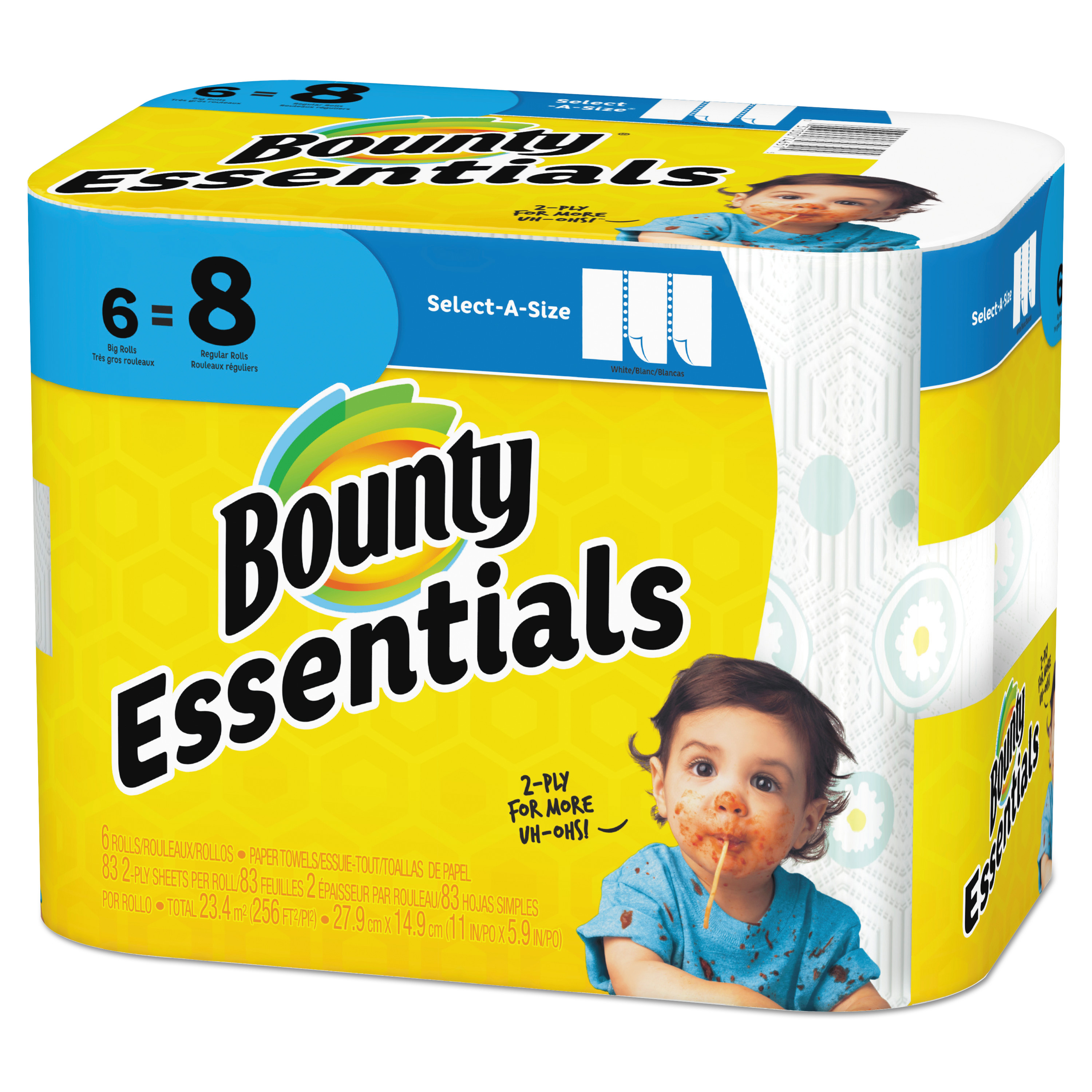  Bounty 74651 Essentials Select-A-Size Paper Towels, 2-Ply, 83 Sheets/Roll, 6 Rolls/Carton (PGC74651) 
