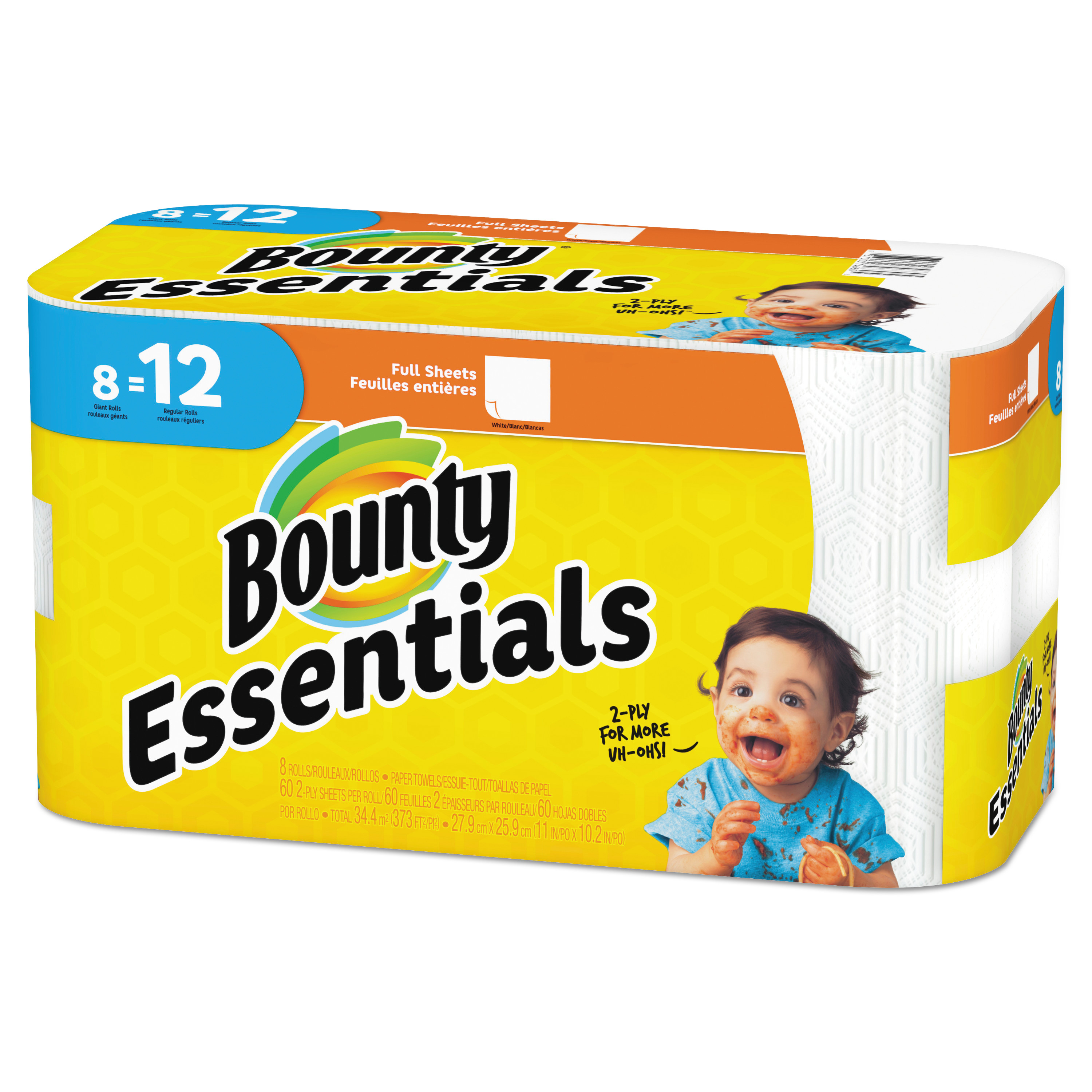  Bounty 74680 Essentials Paper Towels, 2-Ply, 60 Sheets/Roll, 8 Rolls/Carton (PGC74680) 
