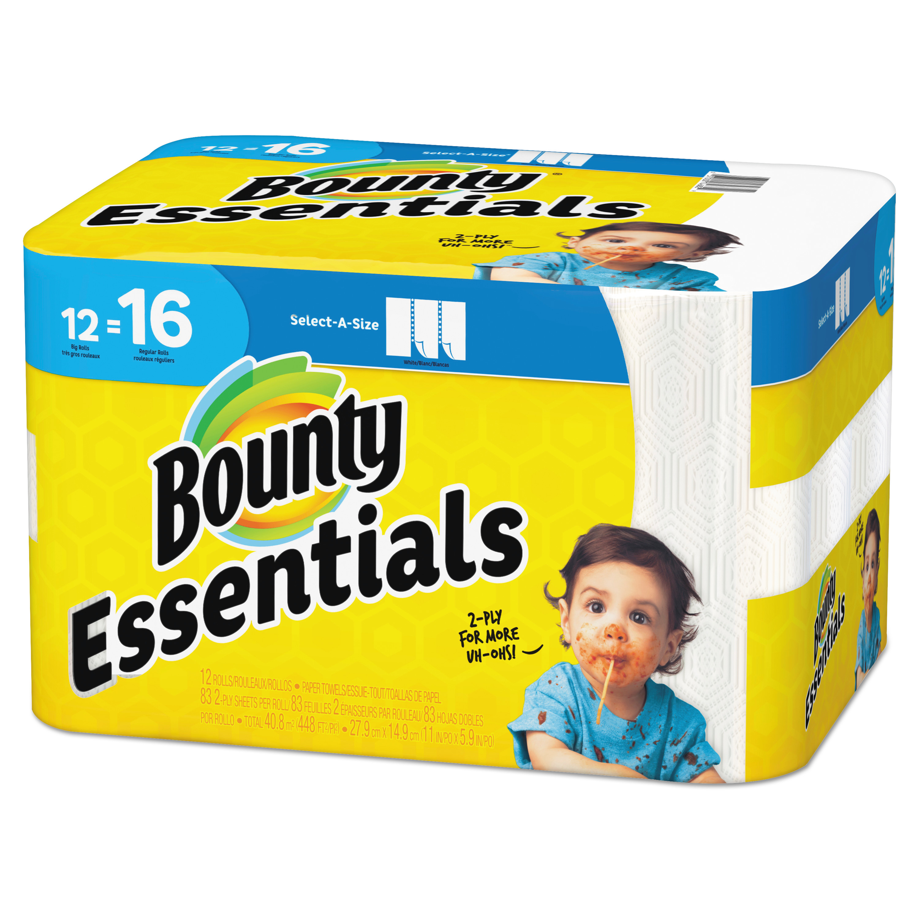  Bounty 74682 Essentials Select-A-Size Paper Towels, 2-Ply, 83 Sheets/Roll, 12 Rolls/Carton (PGC74682) 